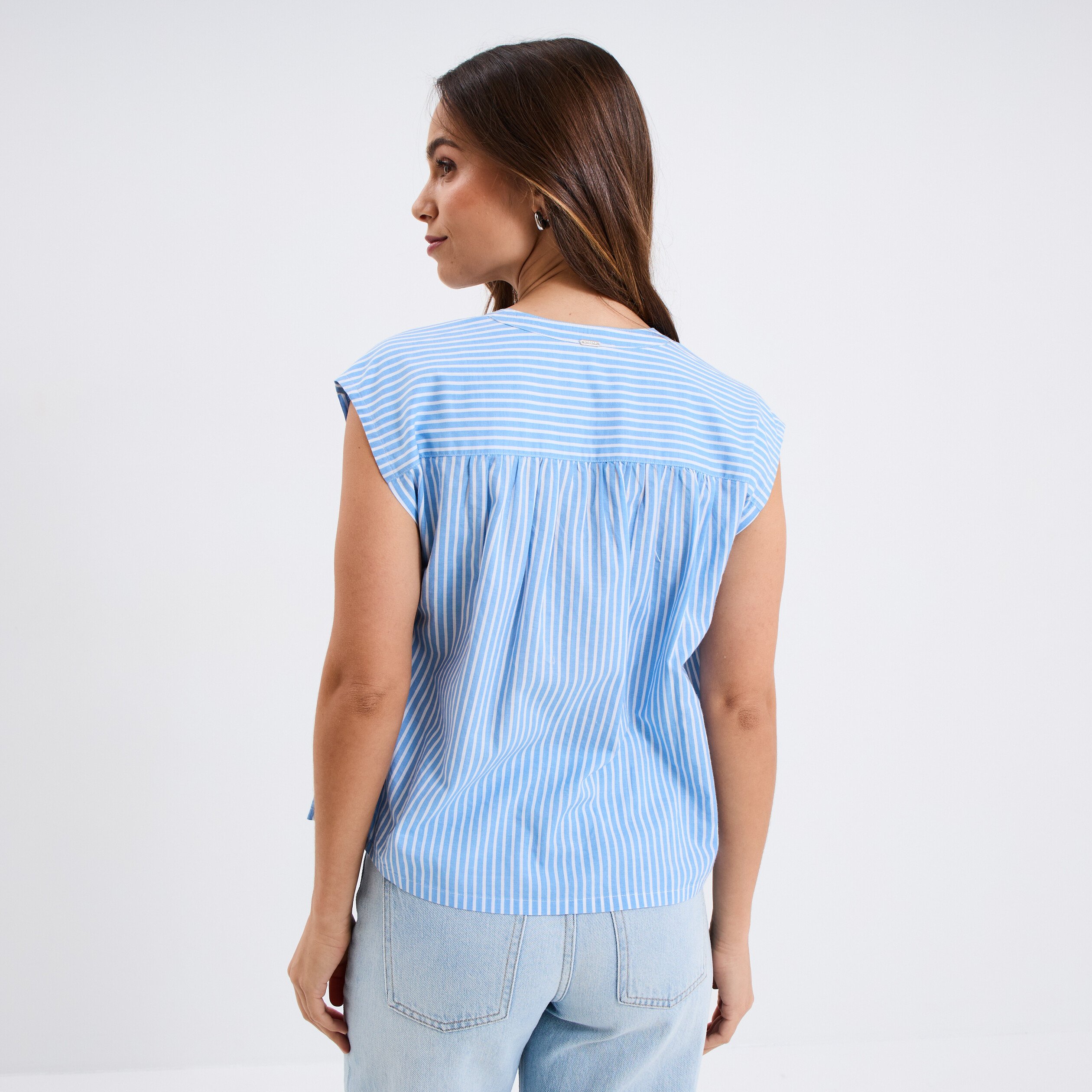 blouse sans manches col tunisien bleu femme Blouse sans manches col tunisien bleu femme
