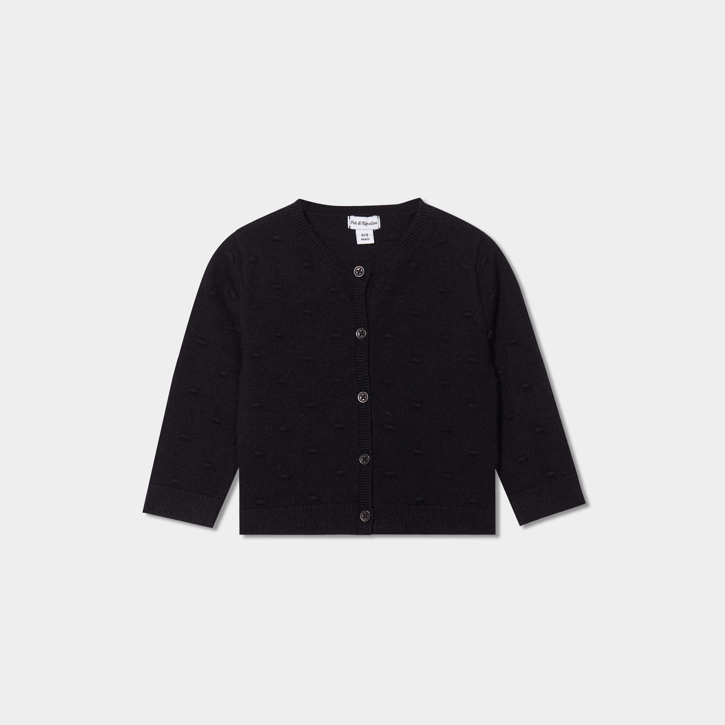 Gilet à boutons col rond manches longues noir bébé fille