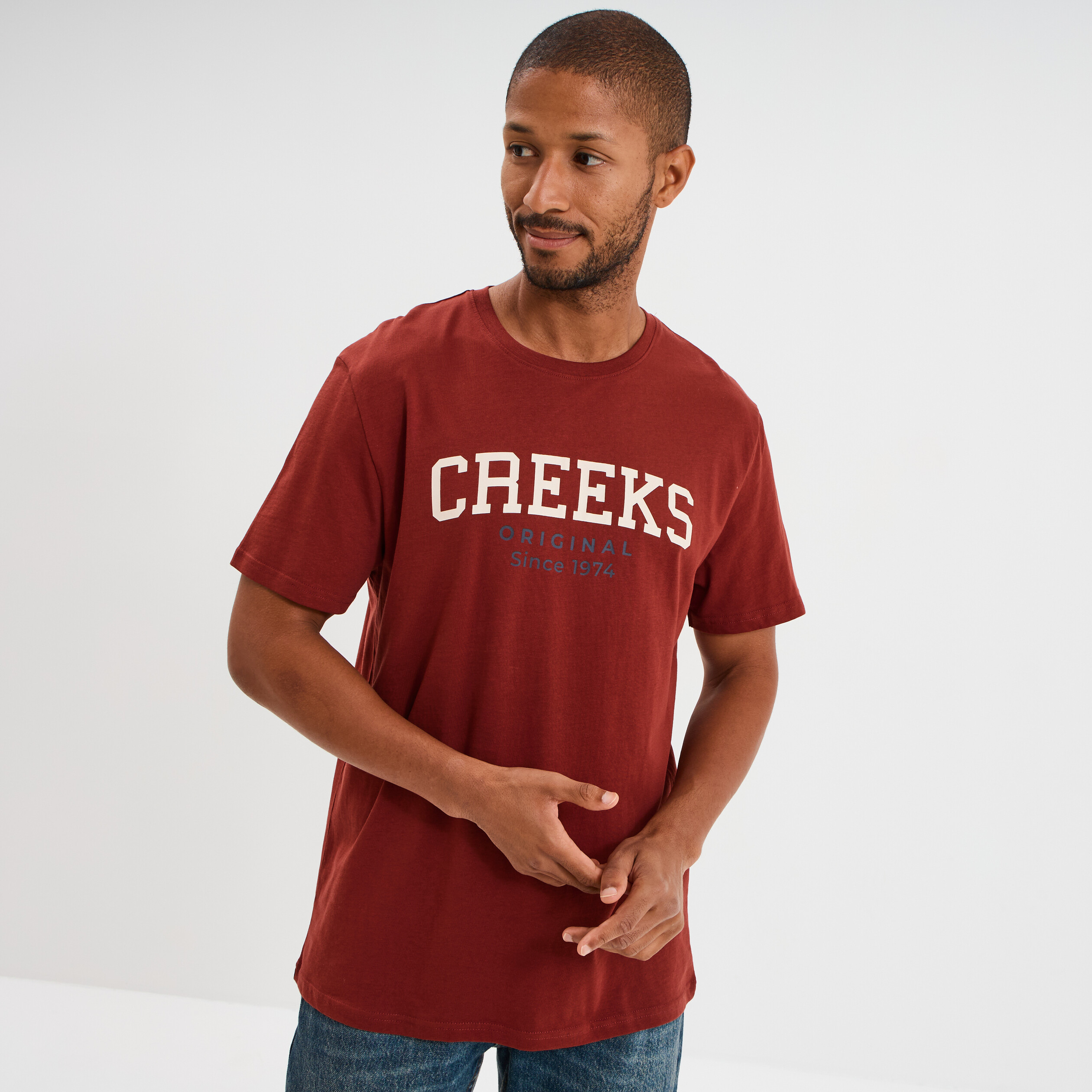 t shirt droit manches courtes coton rouge fonce homme T-shirt droit manches courtes coton rouge foncé homme