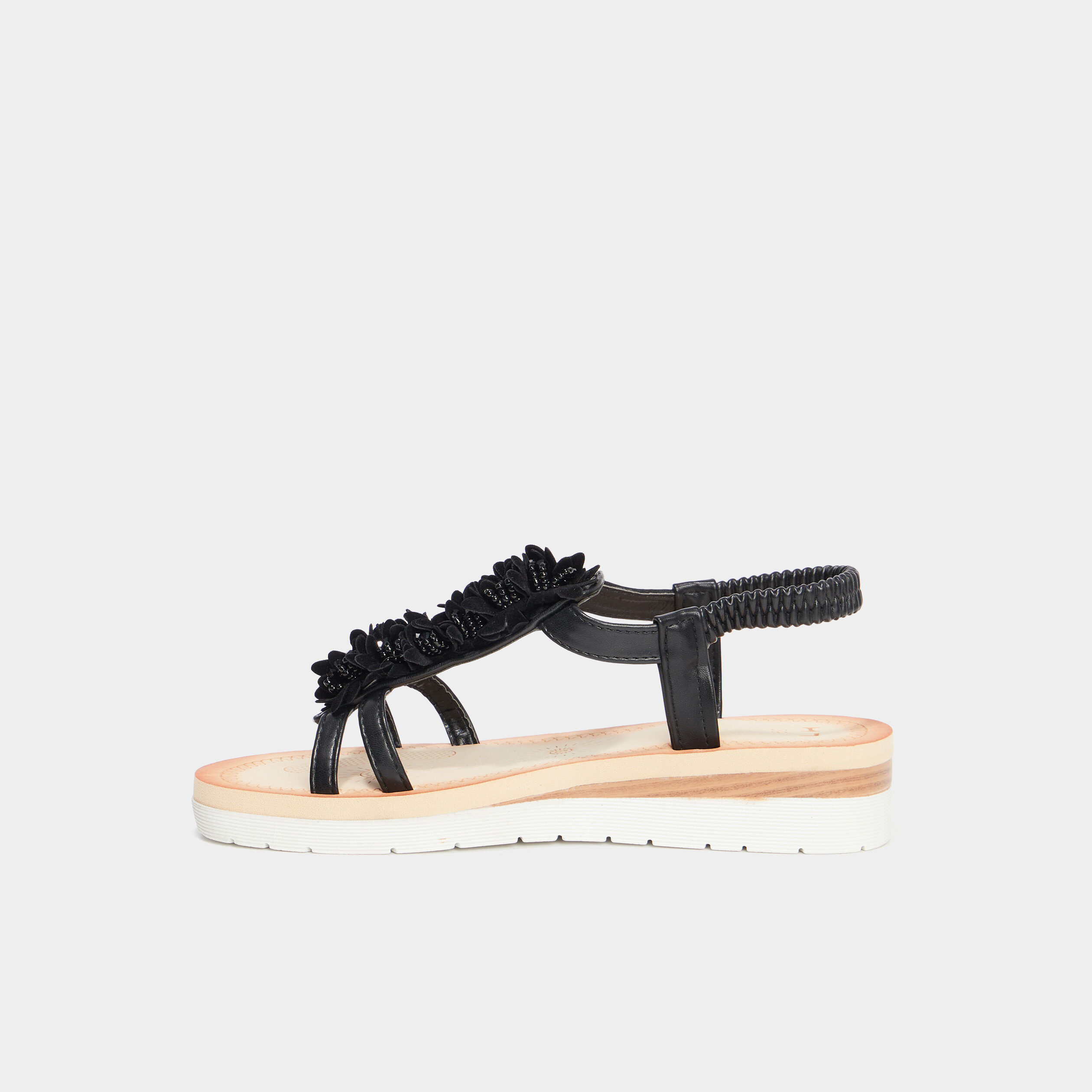 sandales compensees details bijoux noir femme Sandales compensées détails bijoux noir femme