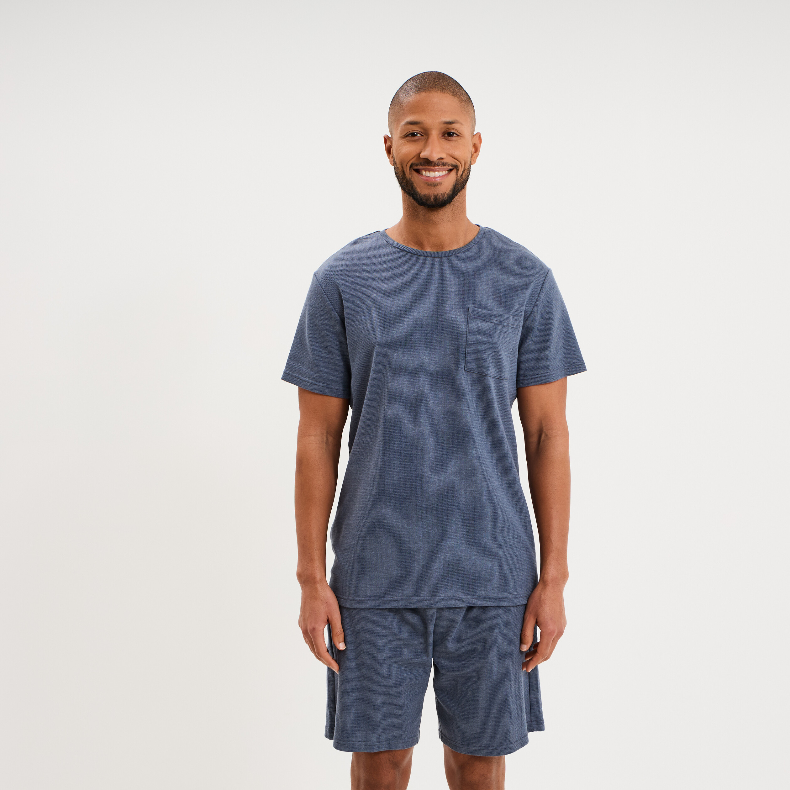 Ensemble pyjama short et t-shirt bleu gris homme