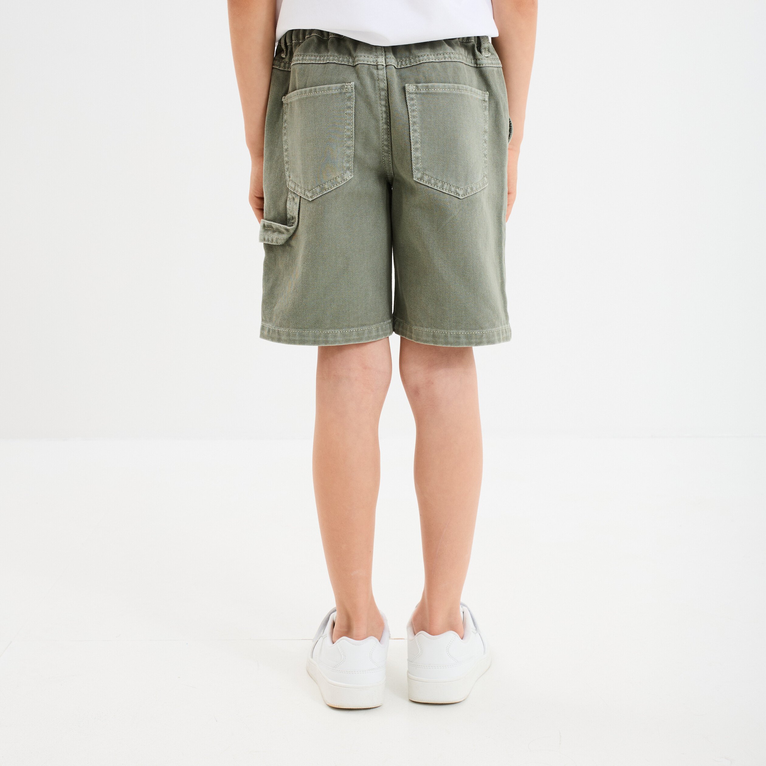 bermuda large taille elastiquee coton vert kaki garcon Bermuda large taille élastiquée coton vert kaki garçon
