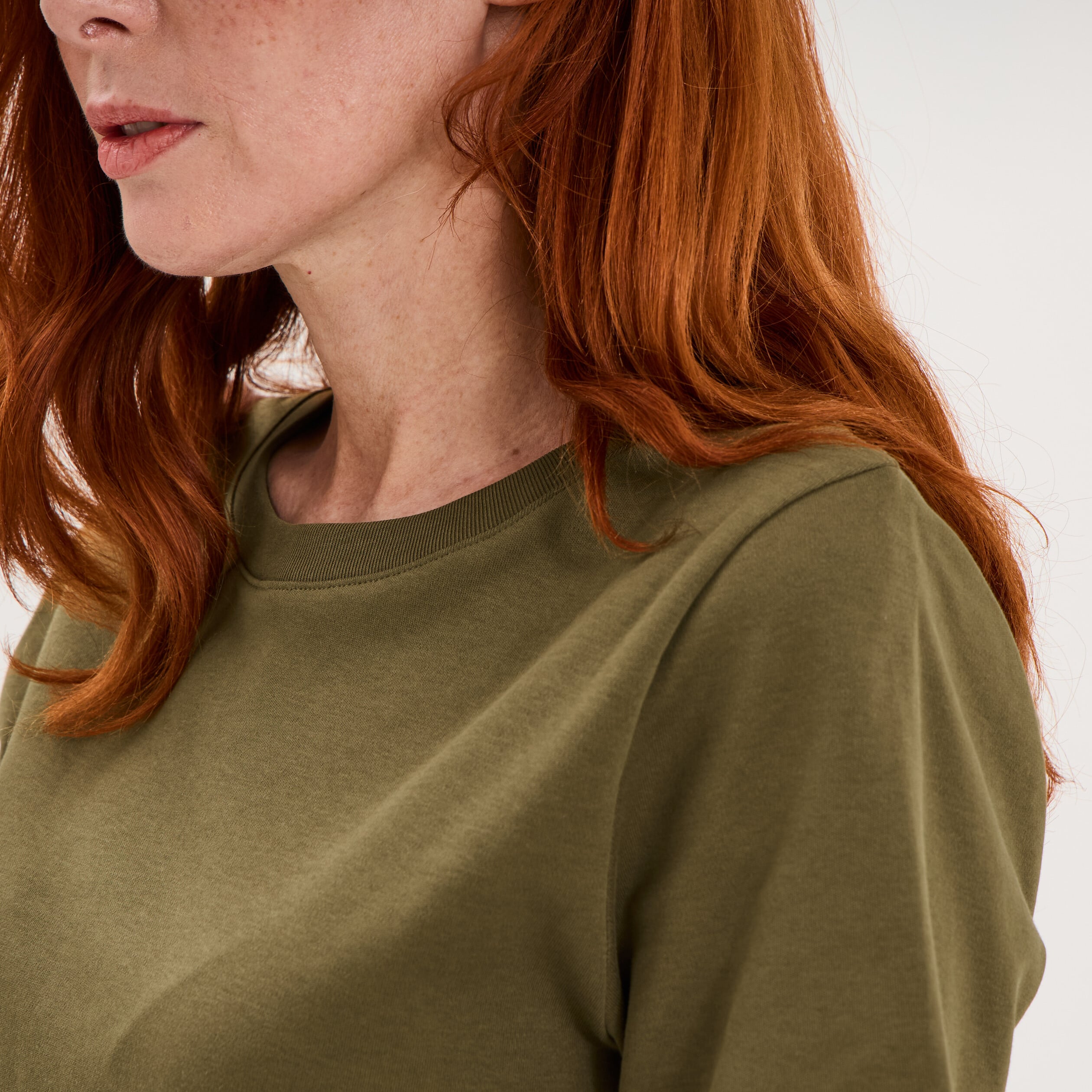 T-shirt manches courtes col rond coton vert kaki femme