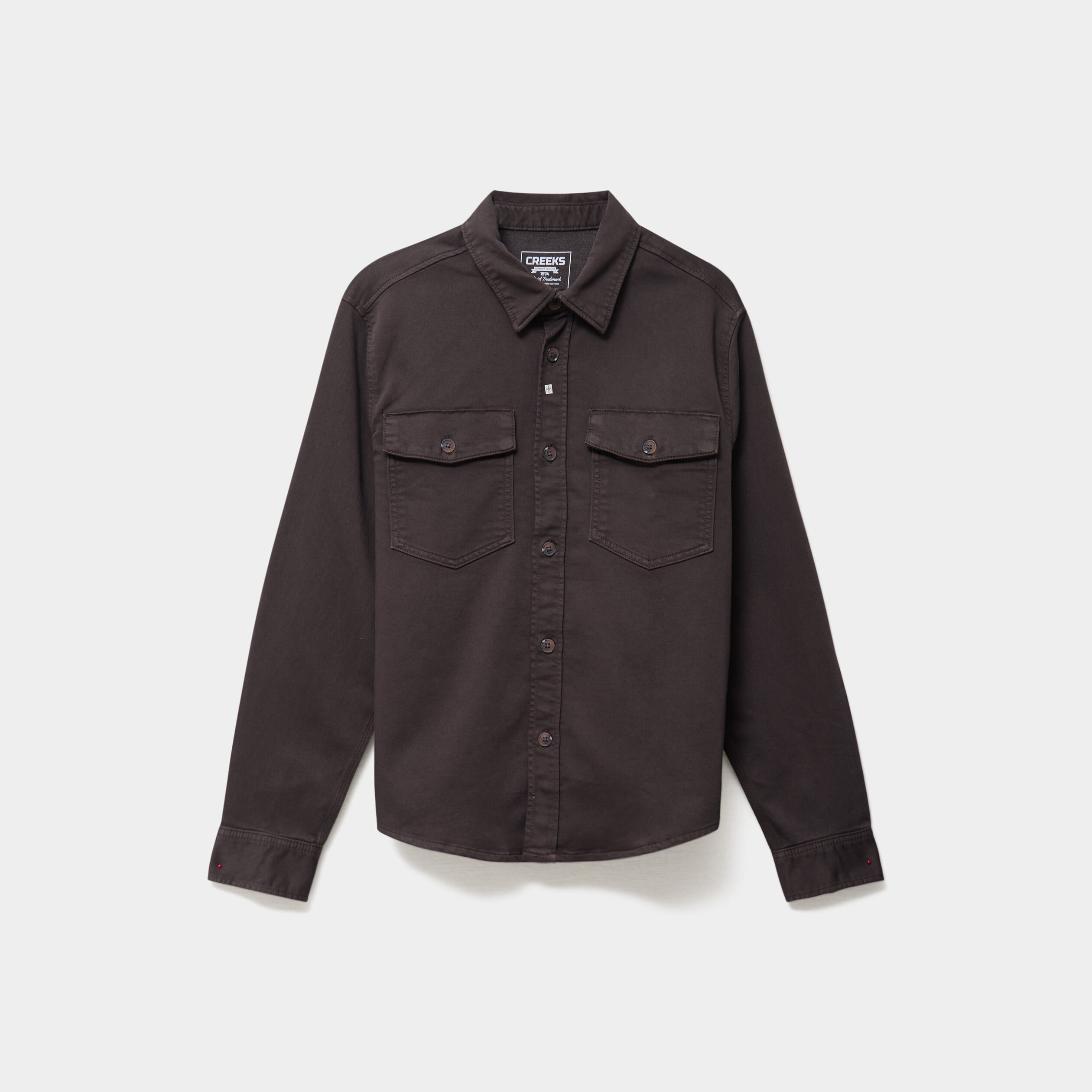 Surchemise droite m&eacute;lange coton stretch marron fonc&eacute; homme
