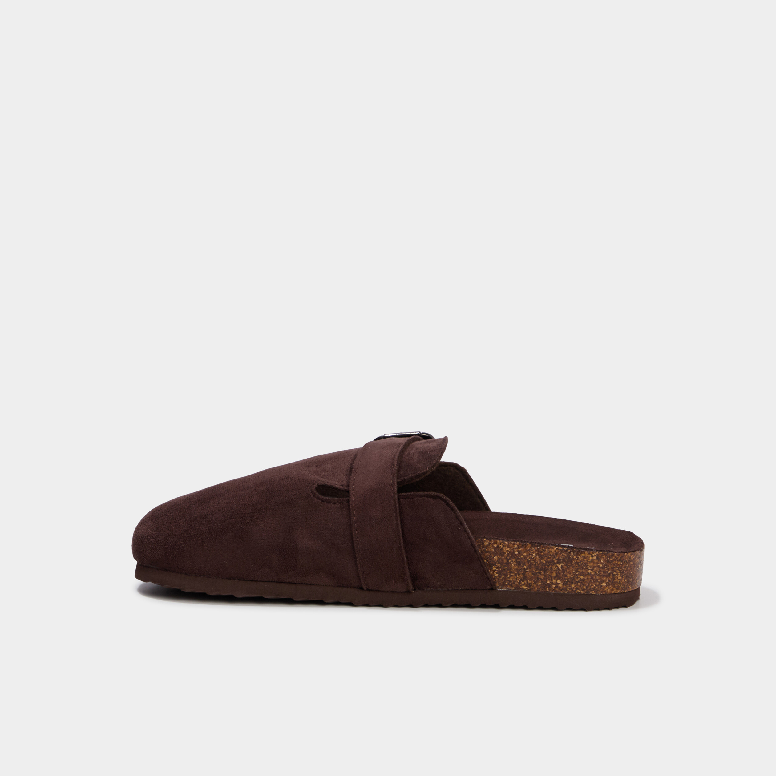 Mules su&eacute;dine avec boucles marron fonc&eacute; femme