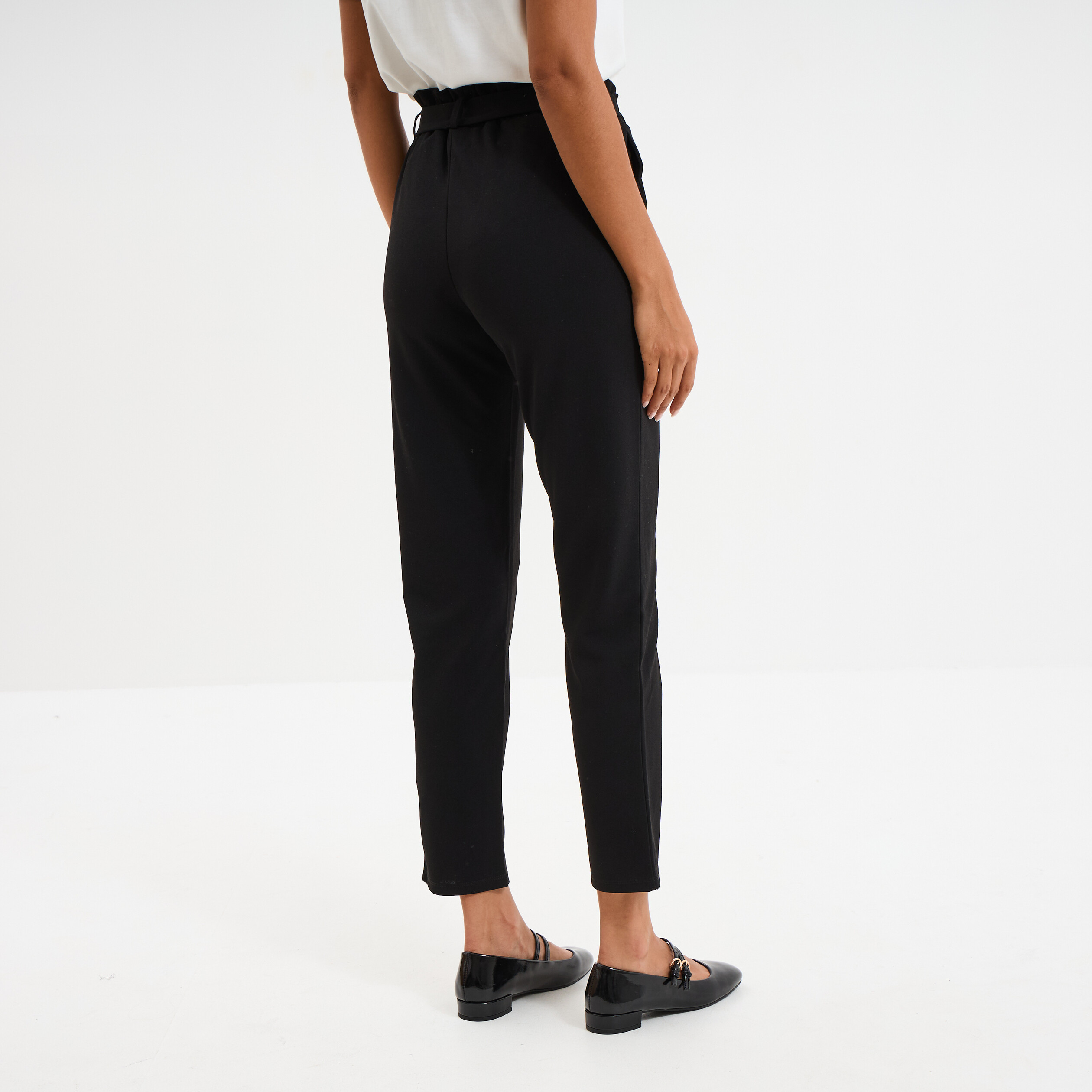 Pantalon city paperbag ceintur&eacute; 7/8&egrave;me noir femme