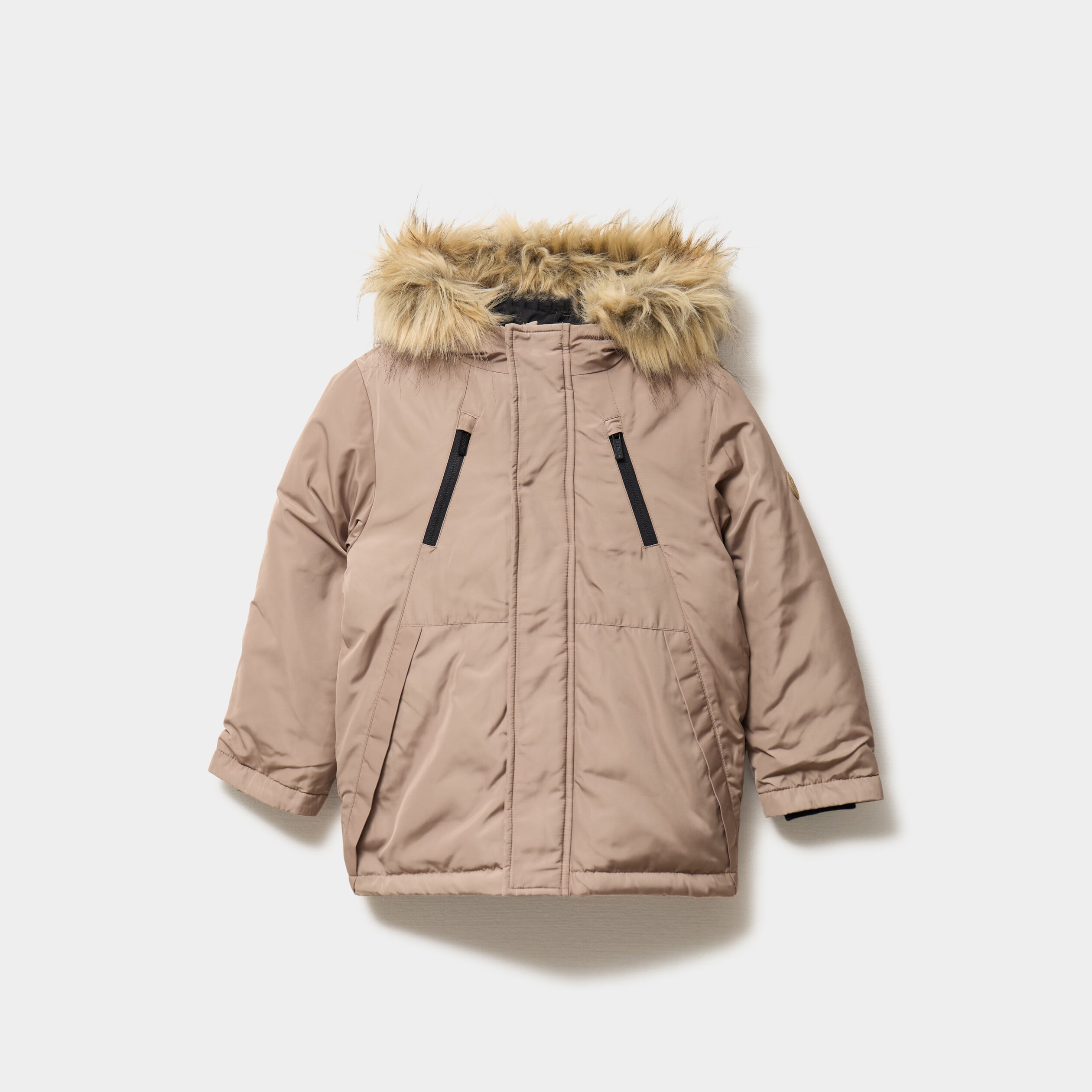 Parka &agrave; capuche fausse fourrure camel gar&ccedil;on