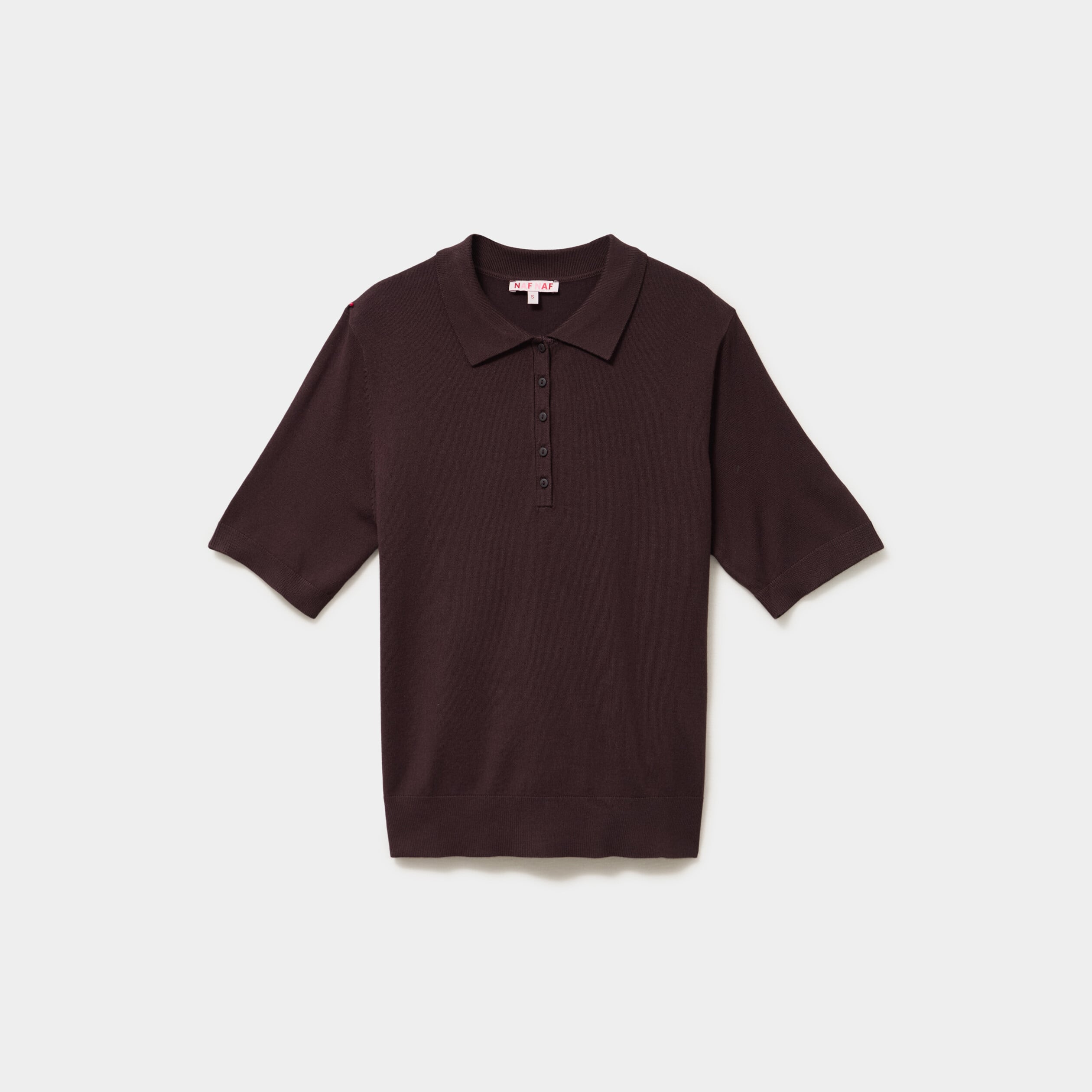Pull col polo manches courtes marron fonc&eacute; femme