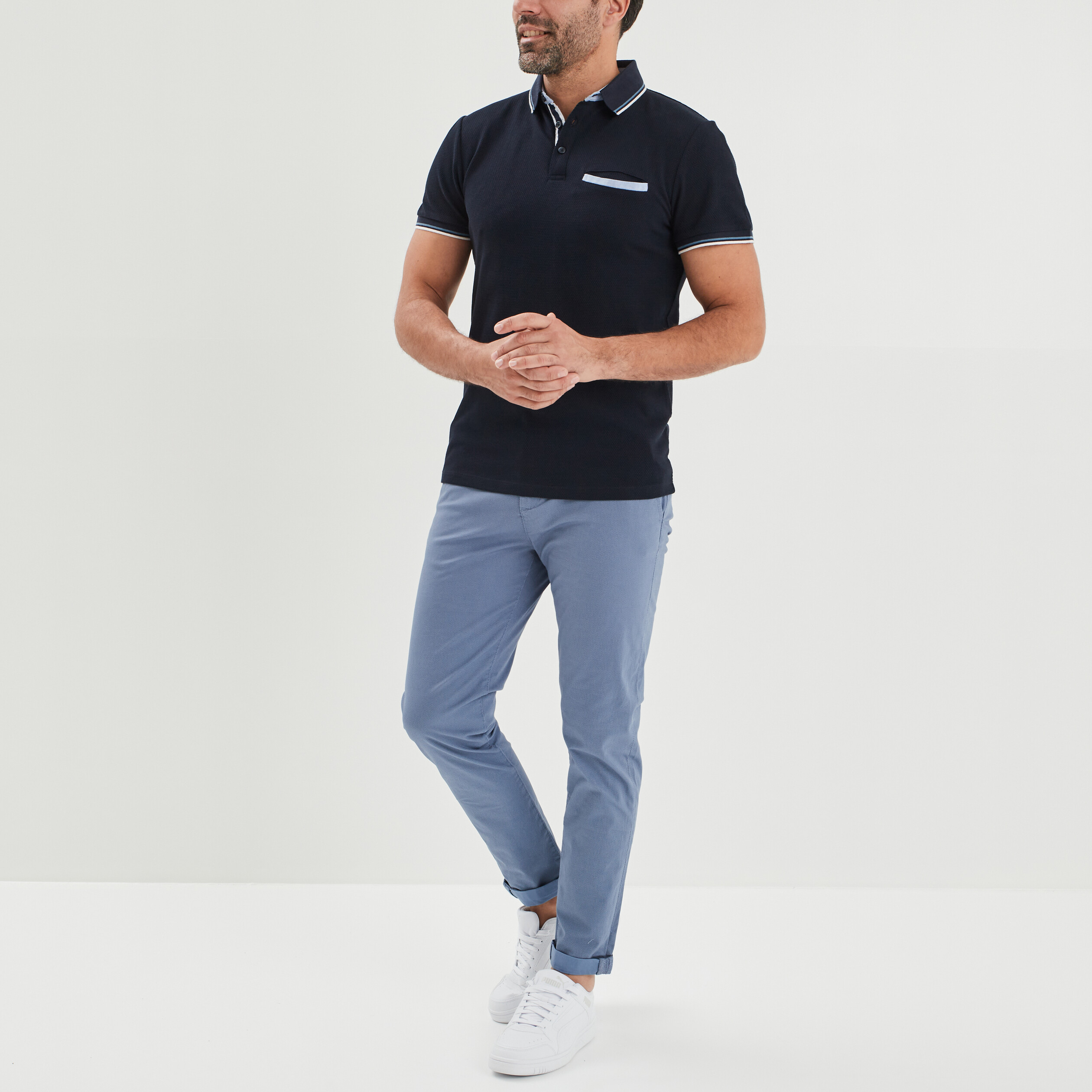 polo manches courtes 1 poche coton bleu marine homme Polo manches courtes 1 poche coton bleu marine homme