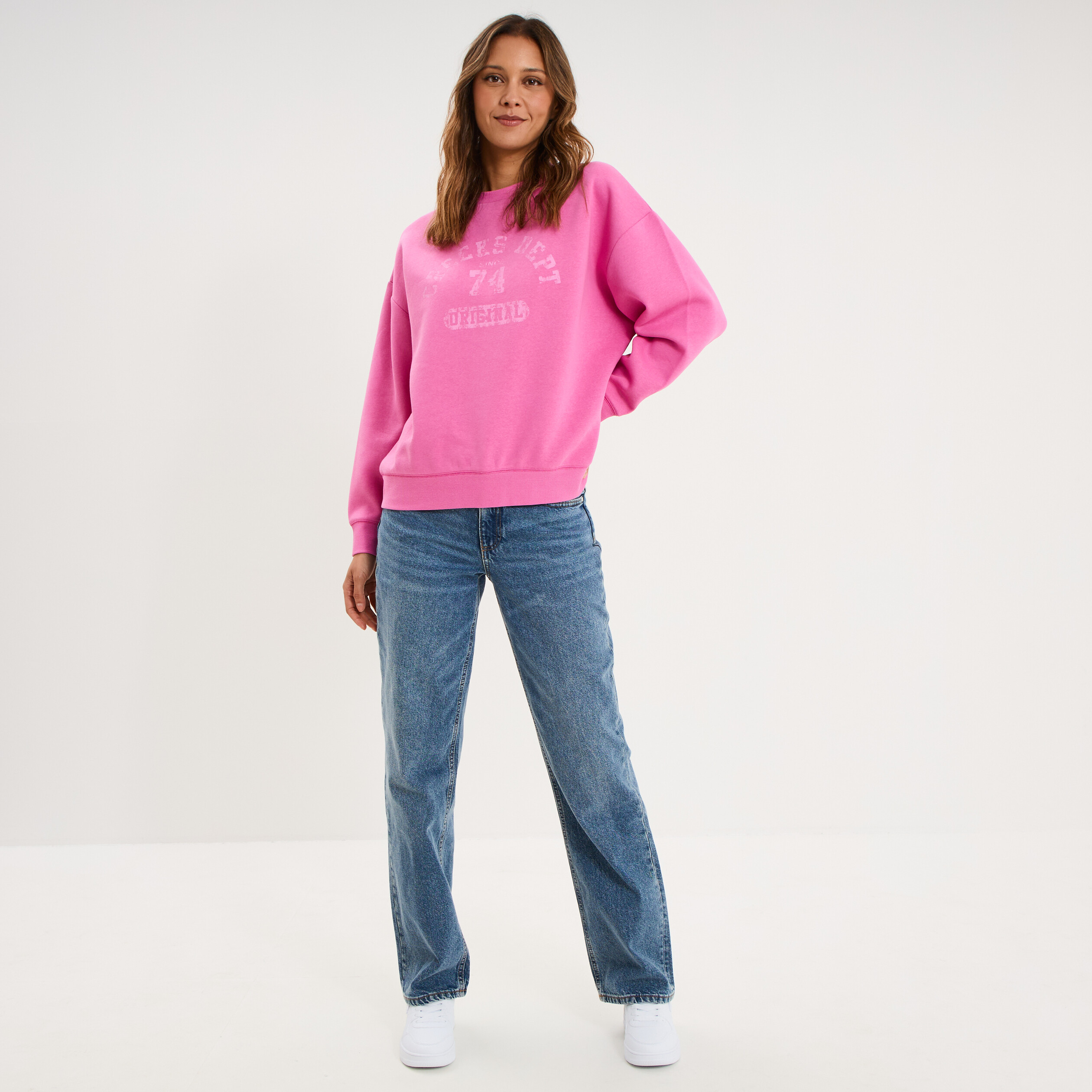 Sweat col rond manches longues rose fushia femme