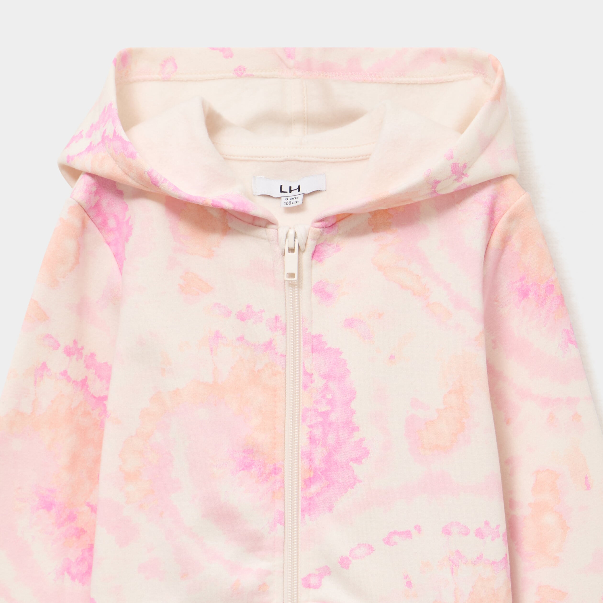 Sweat zipp&eacute; &agrave; capuche beige fille