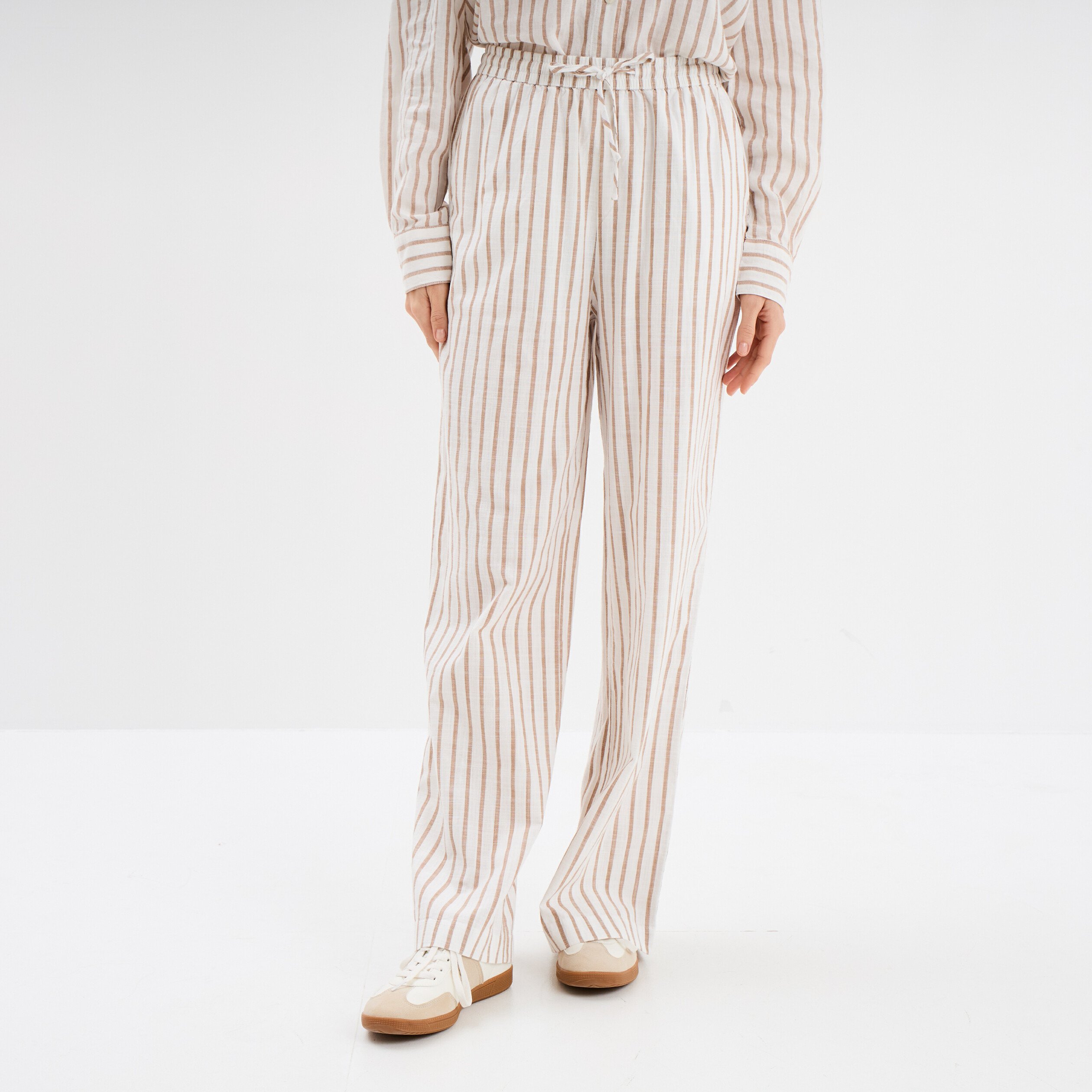Pantalon large taille élastiquée coton blanc femme