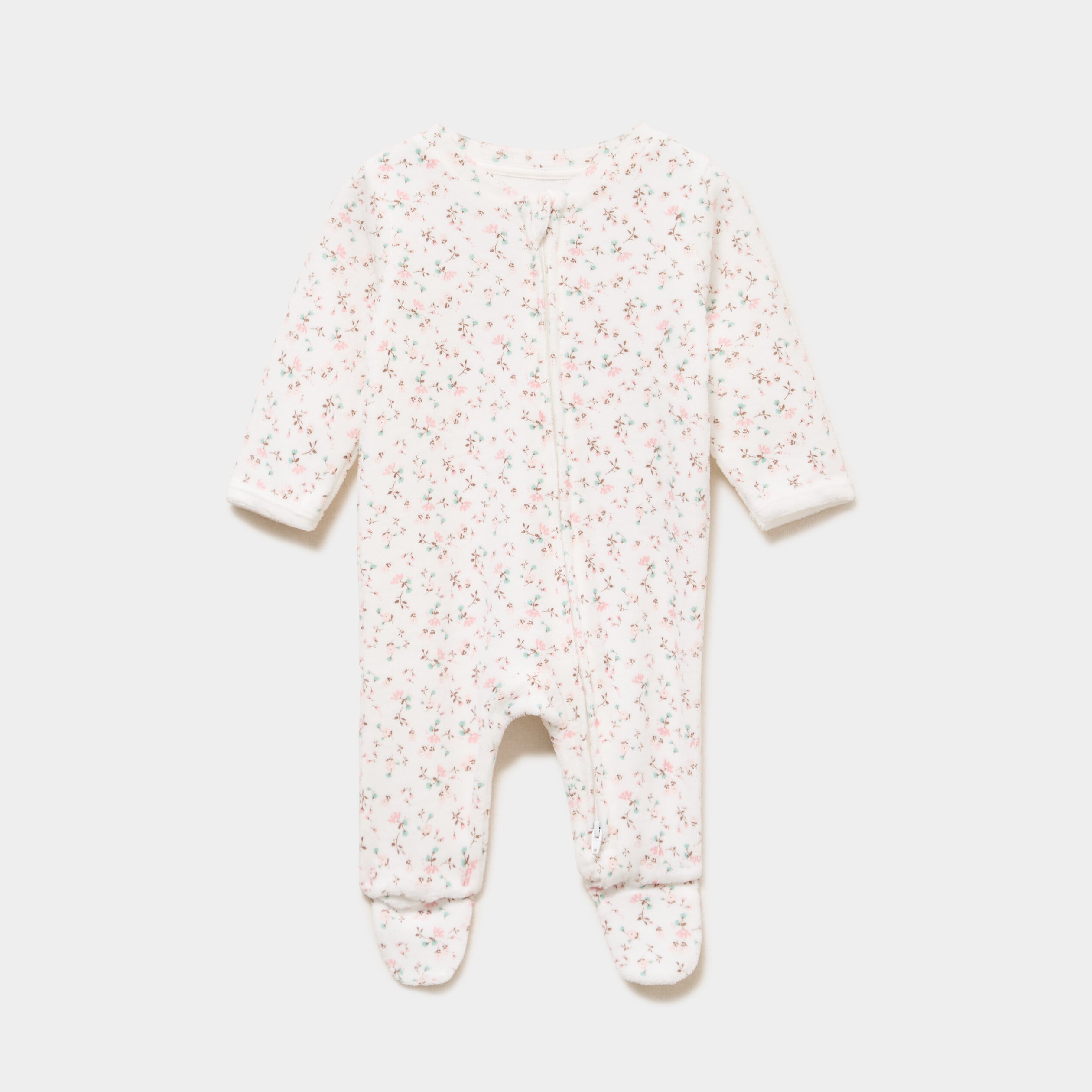 Dors-bien en velours manches longues ecru b&eacute;b&eacute;