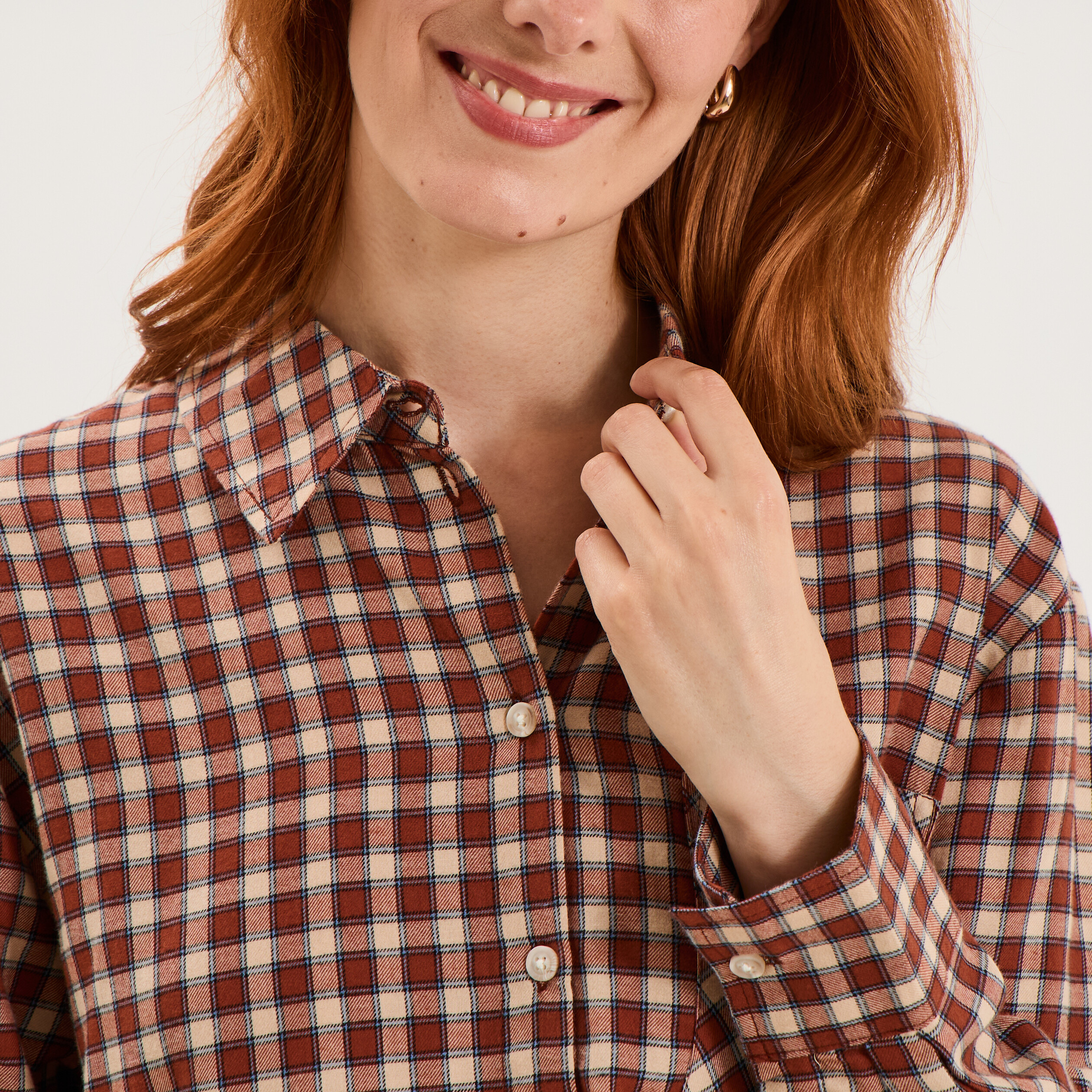 Chemise manches longues coton bordeaux femme