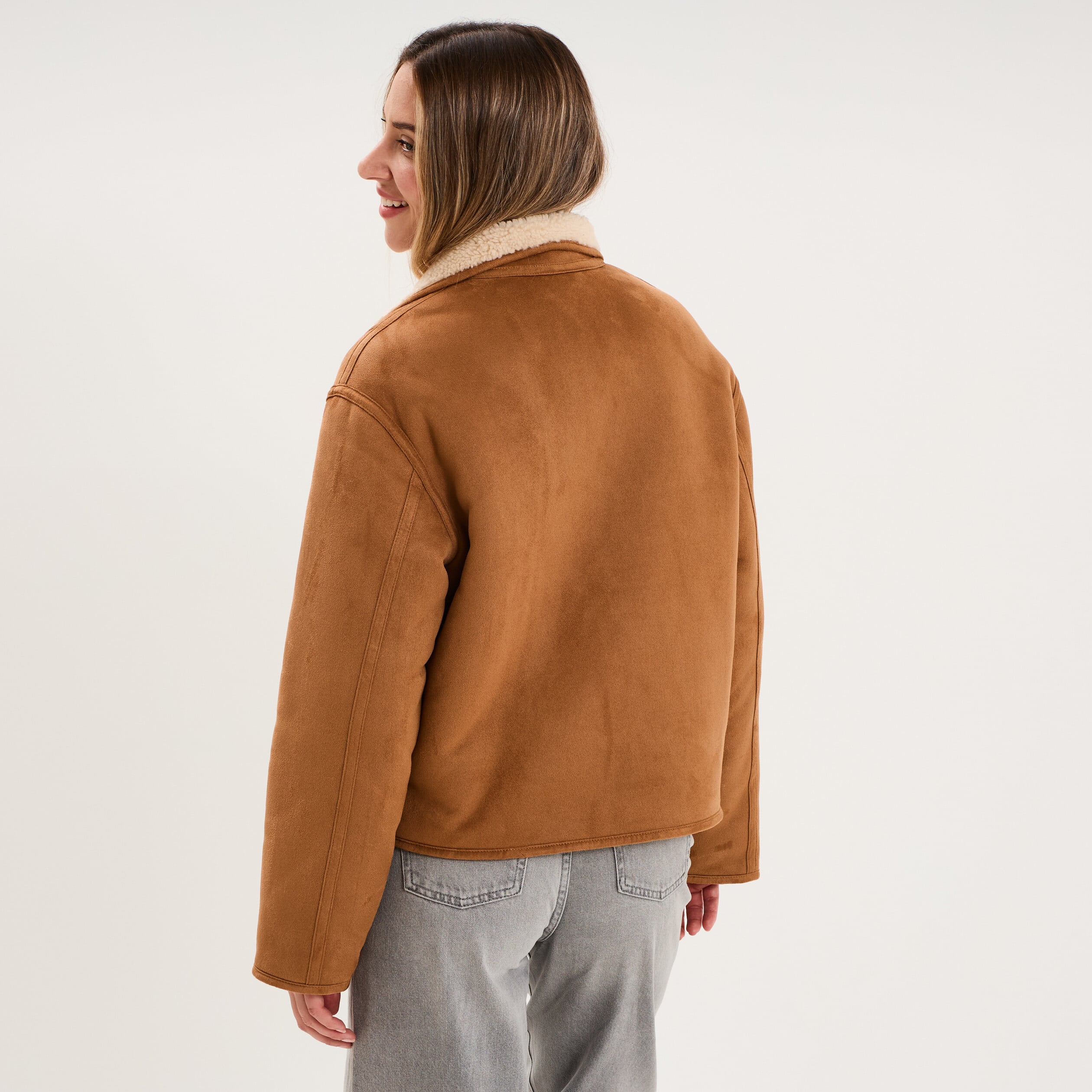 Veste su&eacute;dine r&eacute;versible polaire camel femme