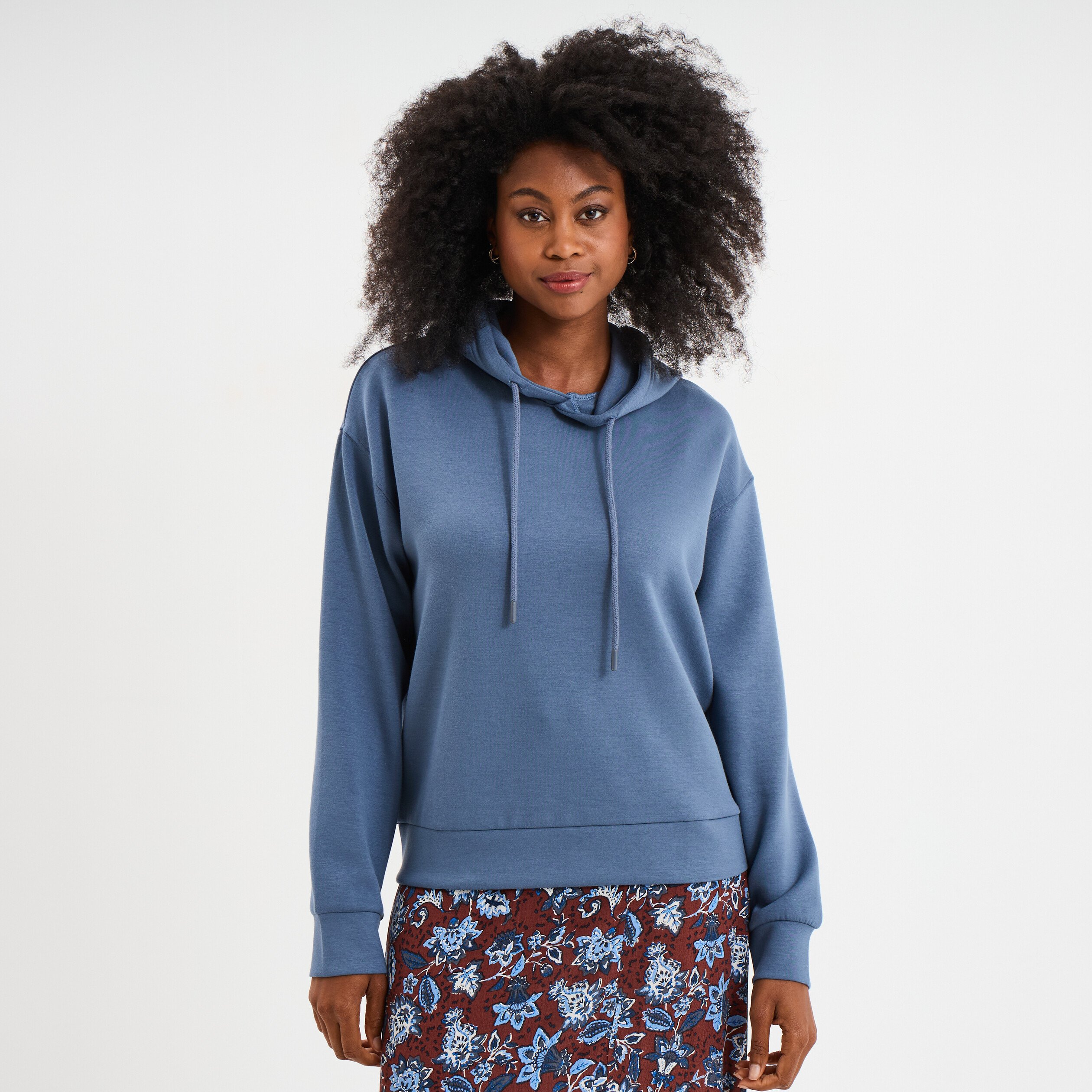 sweat hoodie manches longues a capuche bleu gris femme Sweat hoodie manches longues à capuche bleu gris femme
