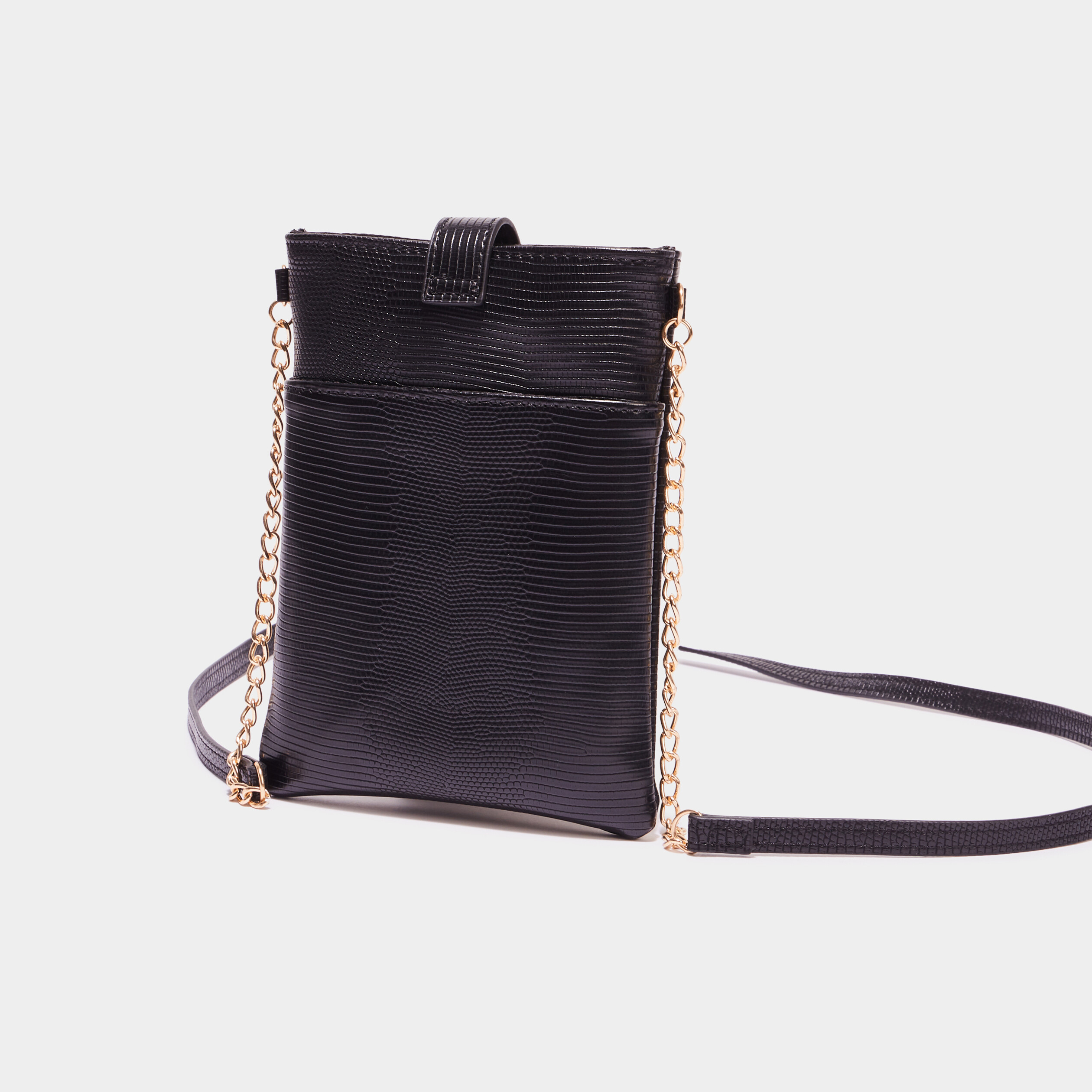 Pochette t l phone aspect croco noir femme La Halle