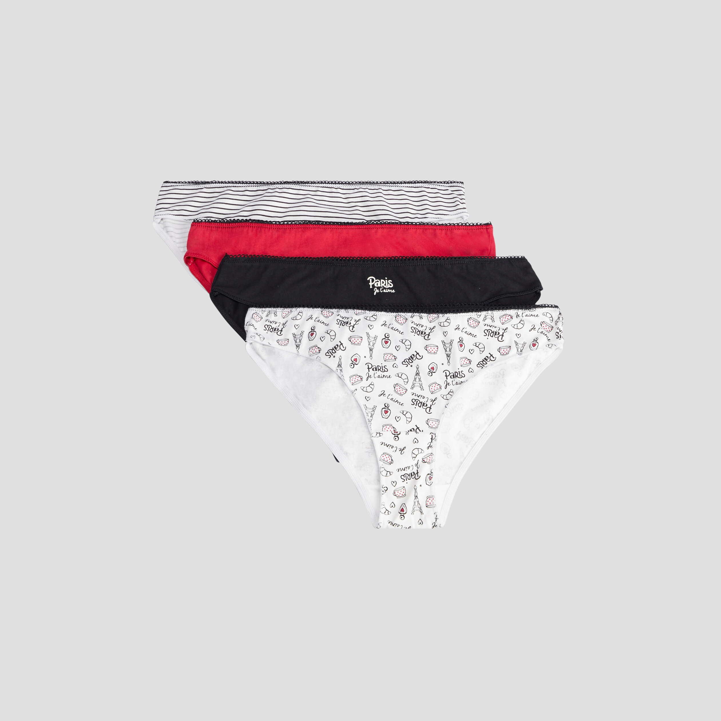 lot 4 culottes en coton rouge femme Lot 4 culottes en coton rouge femme