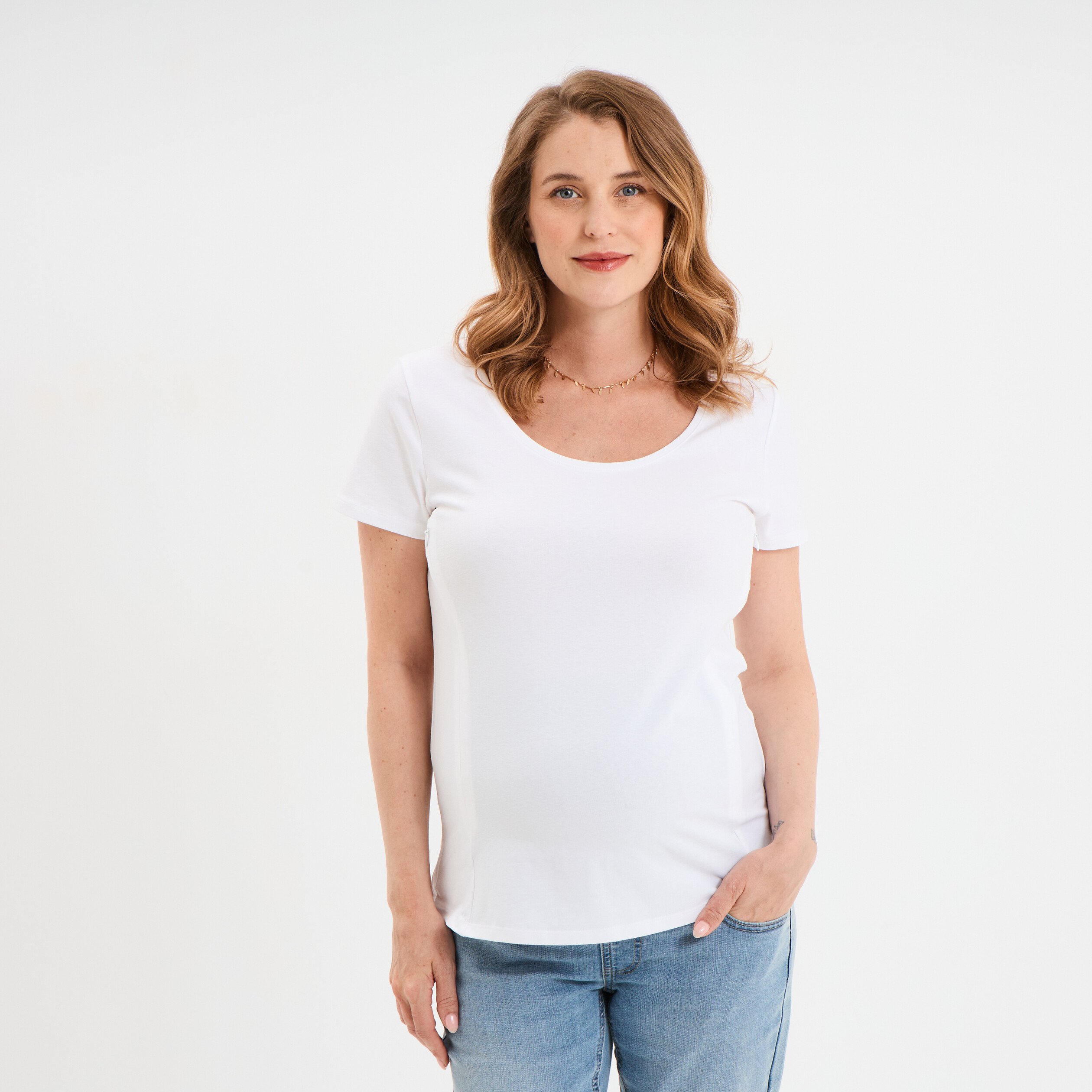 t shirt allaitement manches courtes blanc femmemater T-shirt allaitement manches courtes blanc femme maternité