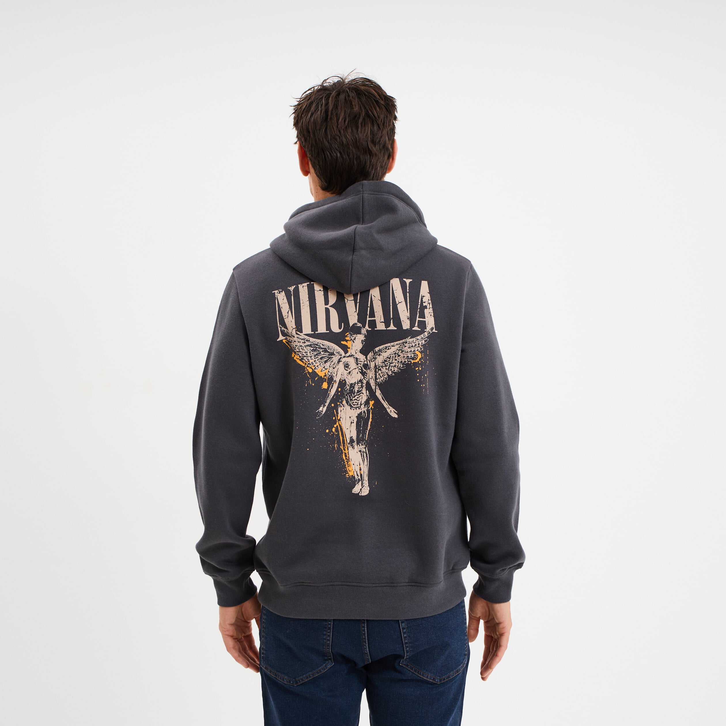 Sweat hoodie 1 poche Nirvana gris fonc&eacute; homme