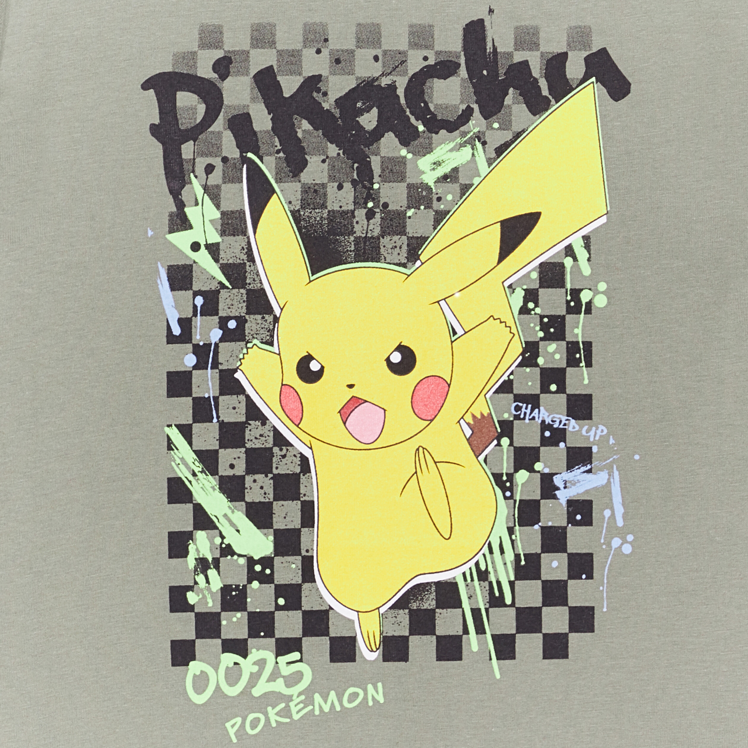 t shirt manches courtes pokemon pikachu vert kaki garcon T-shirt manches courtes Pokémon Pikachu vert kaki garçon