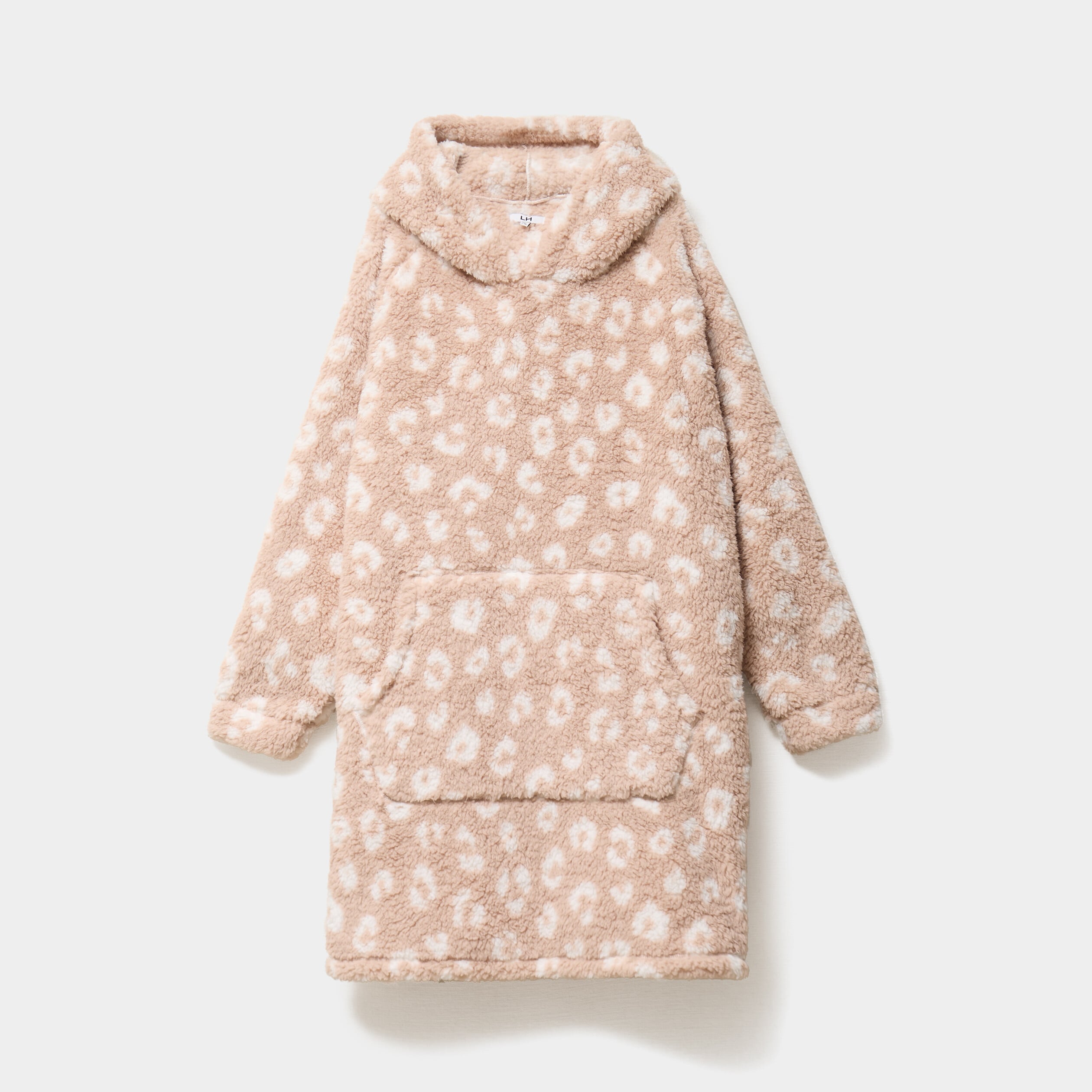 Poncho plaid effet polaire &agrave; capuche rose poudr&eacute;e femme