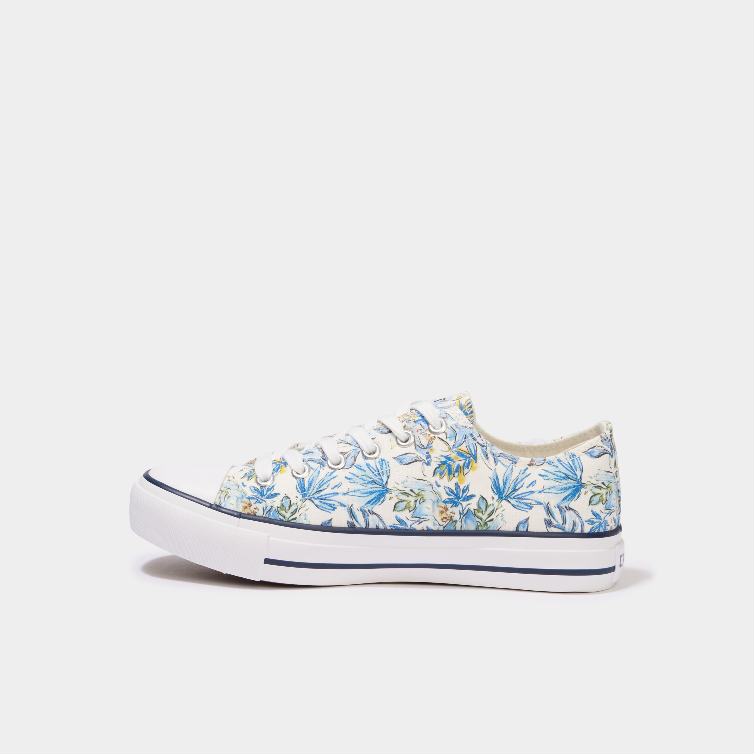 Tennis basses en toile &agrave; lacets bleu femme