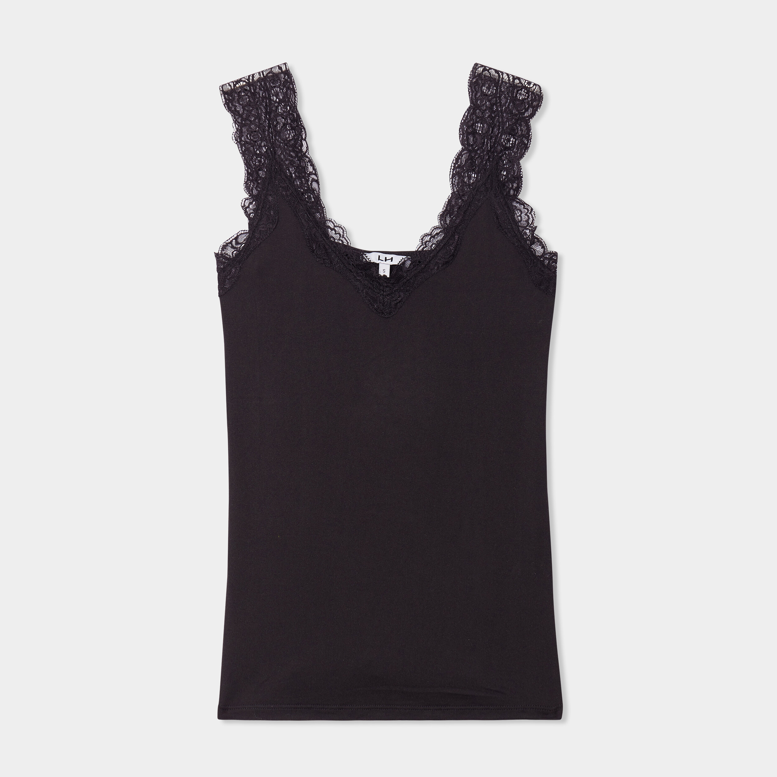 debardeur ajuste detail dentelle noir femme Débardeur ajusté détail dentelle noir femme