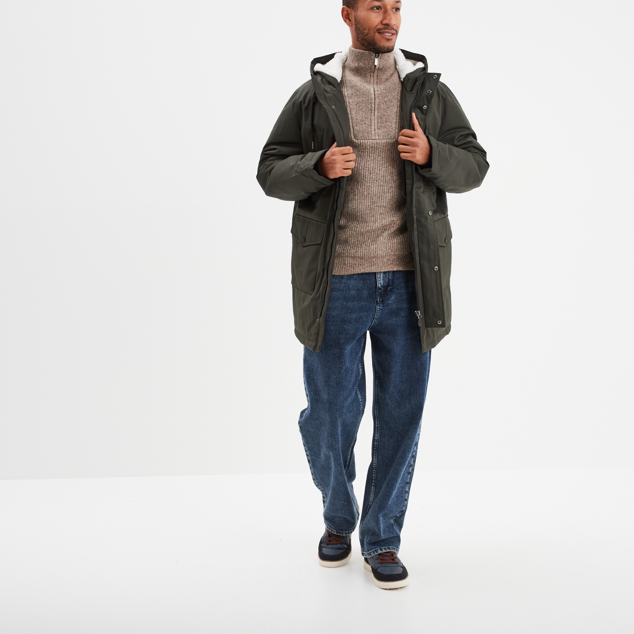 pull avec col camionneur cotele taupe homme Pull avec col camionneur côtelé taupe homme