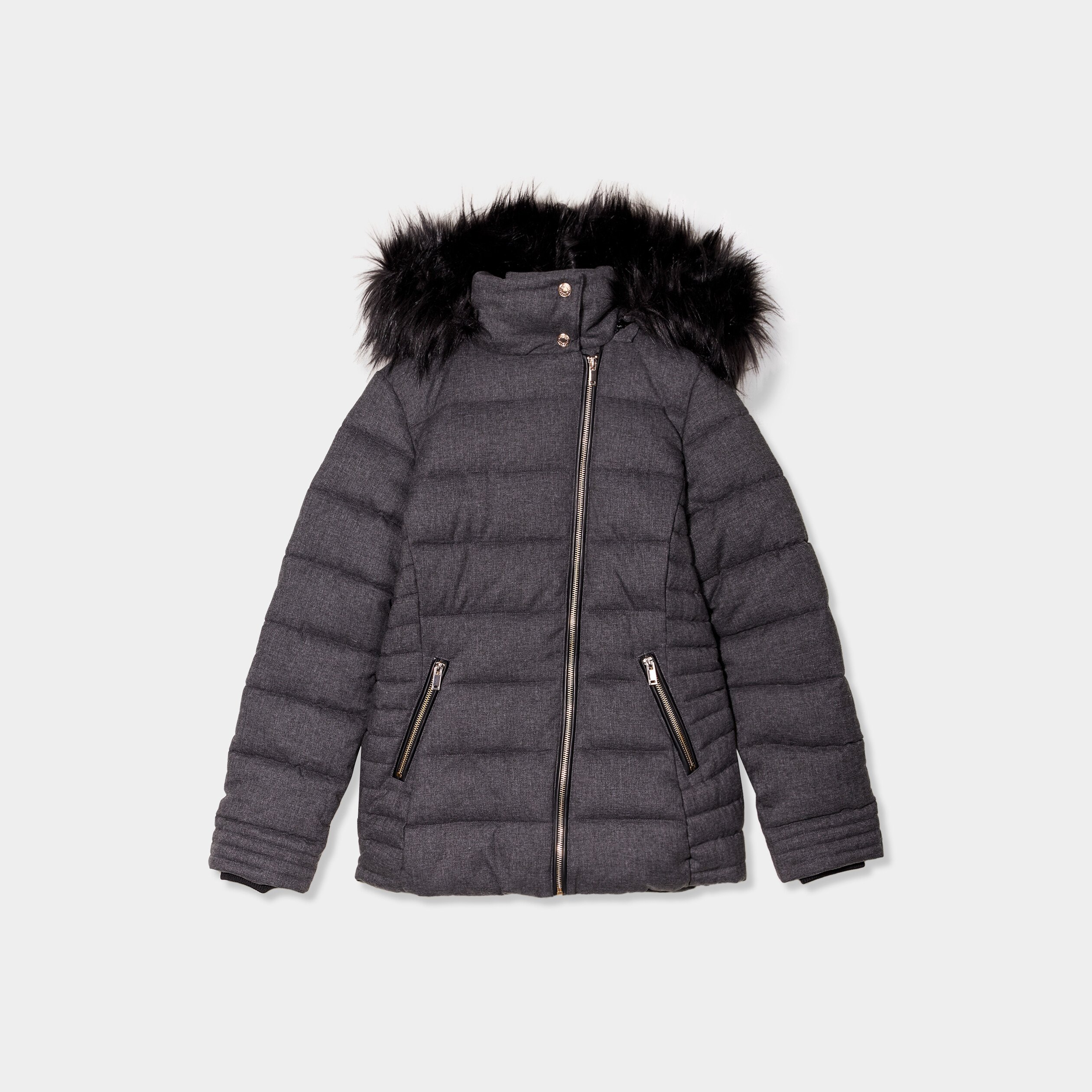 doudoune cintree a capuche amovible gris fonce femme Doudoune cintrée à capuche amovible gris foncé femme
