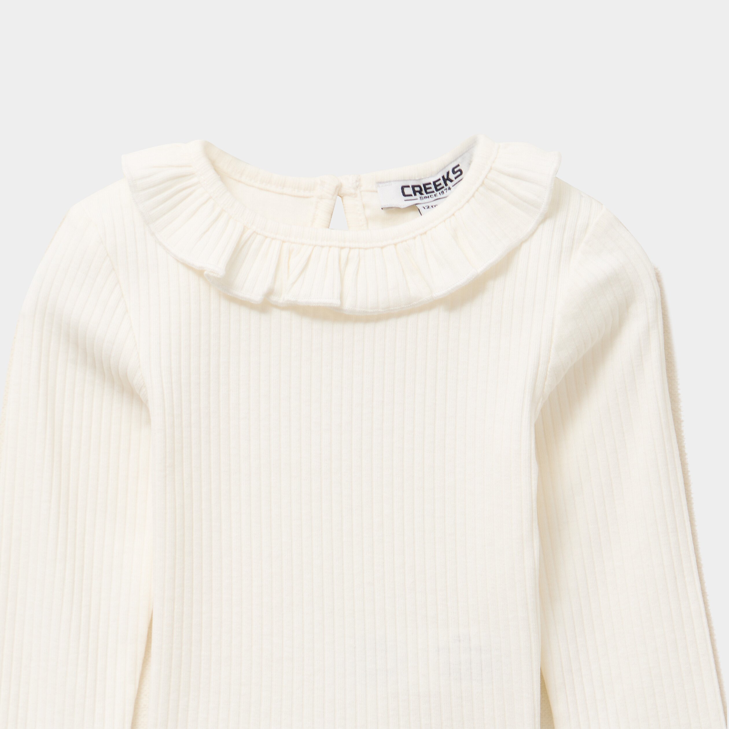 t shirt cotele col a volants blanc bebef T-shirt côtelé col à volants blanc bébé fille