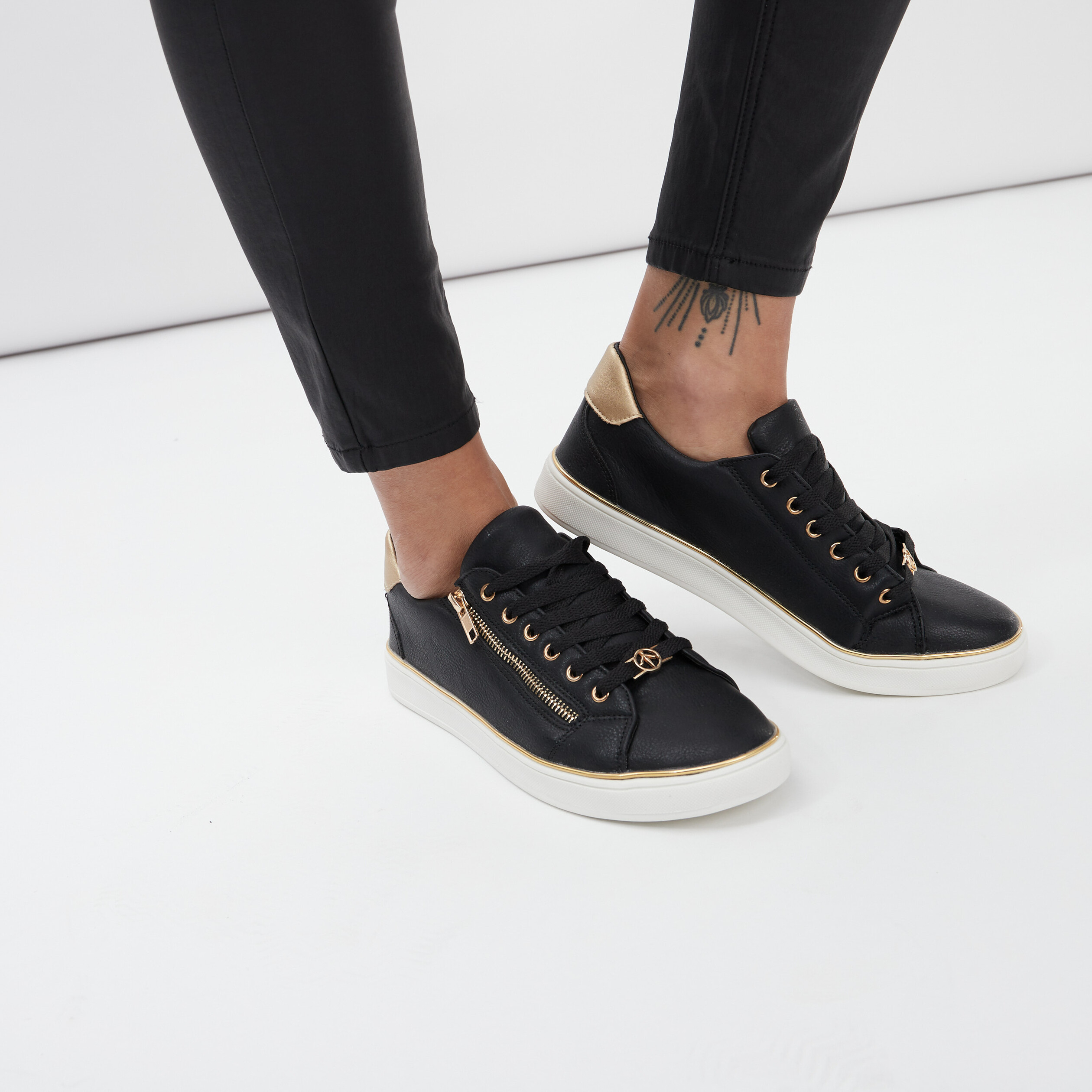 Sneakers Basket Basse Noir Femme Baskets Tennis Basse Noir Femme