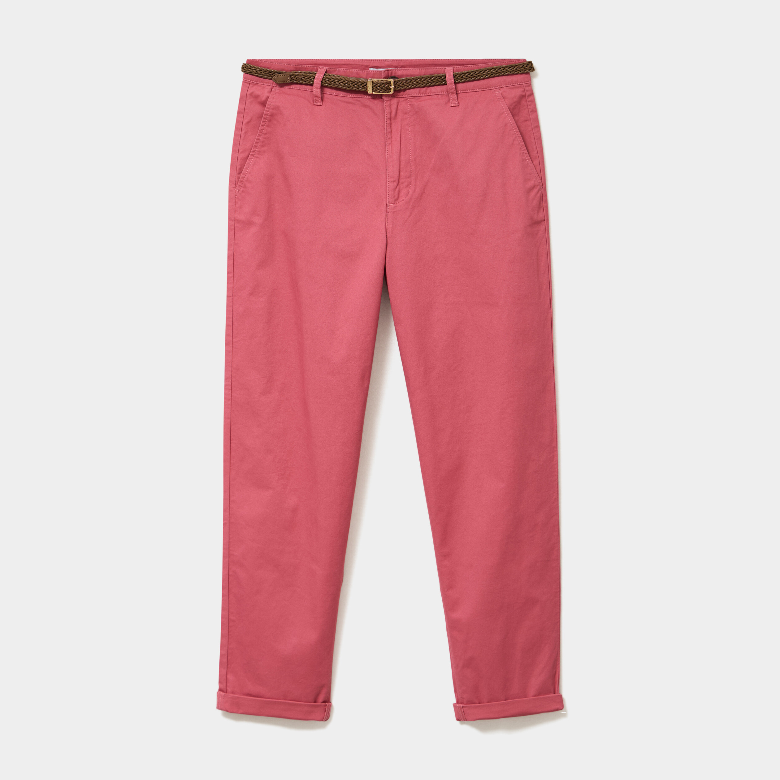 Pantalon chino regular ceinture tress&eacute;e vieux rose femme