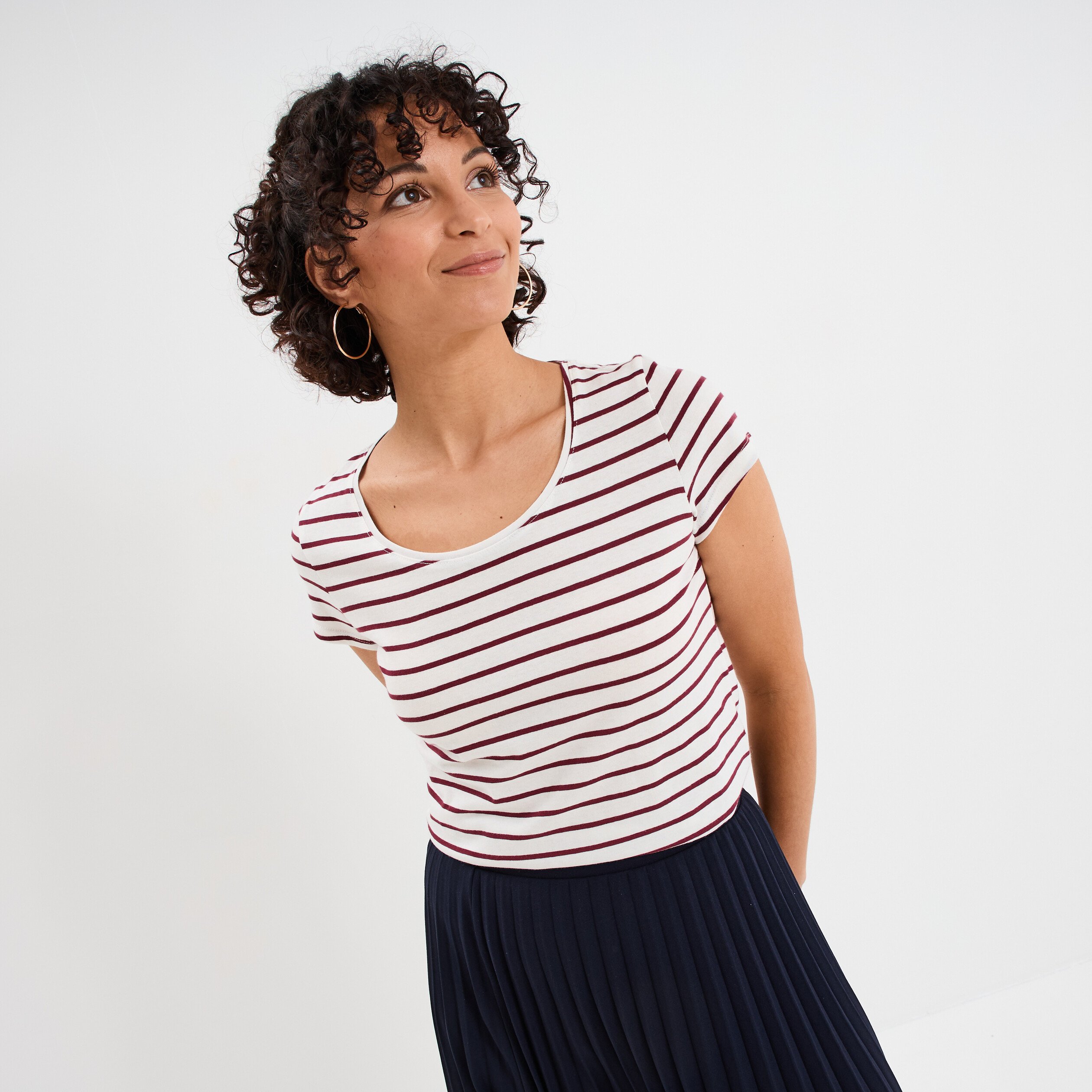 t shirt raye manches courtes ecru femme T-shirt rayé manches courtes ecru femme