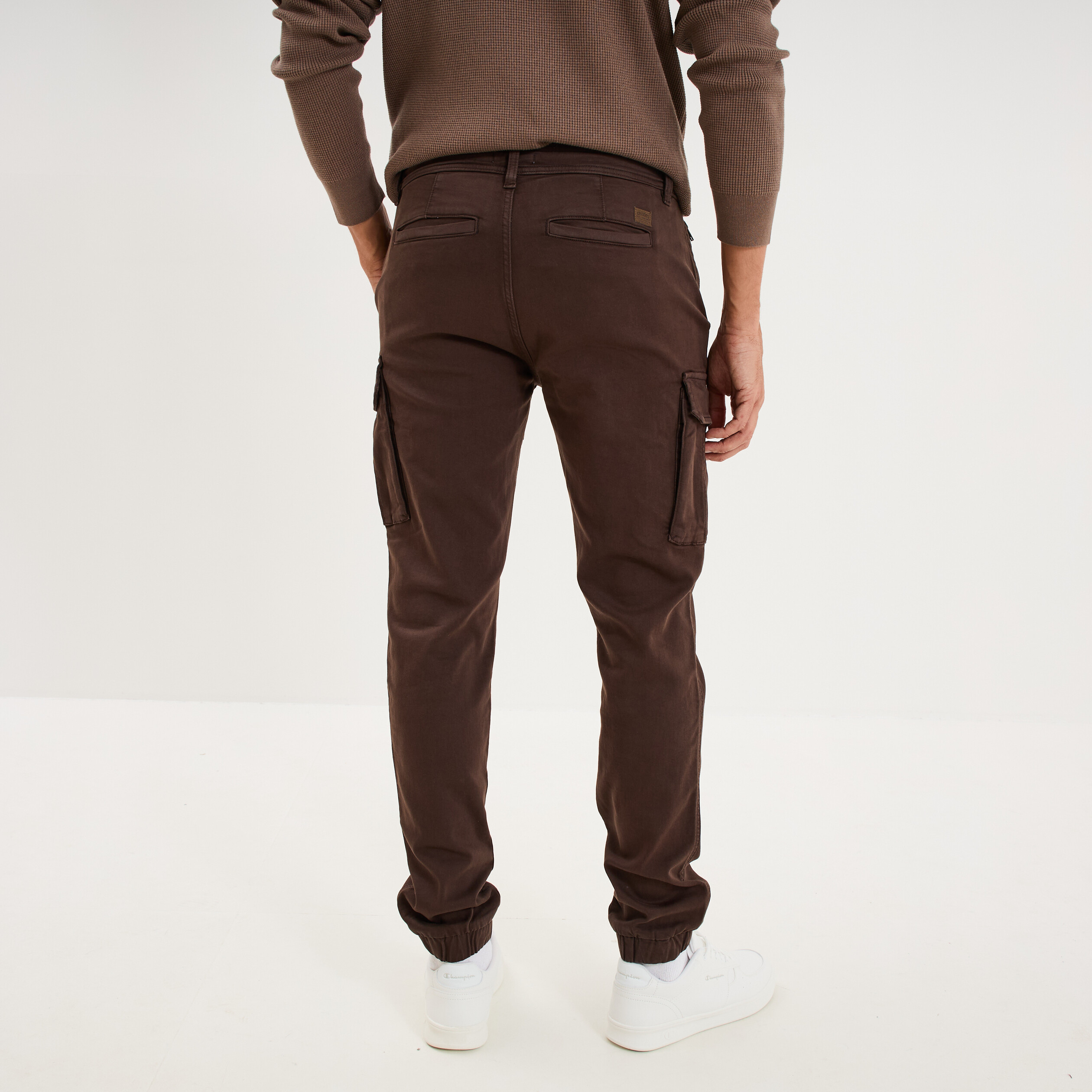 Pantalon cargo slim stretch marron fonc&eacute; homme