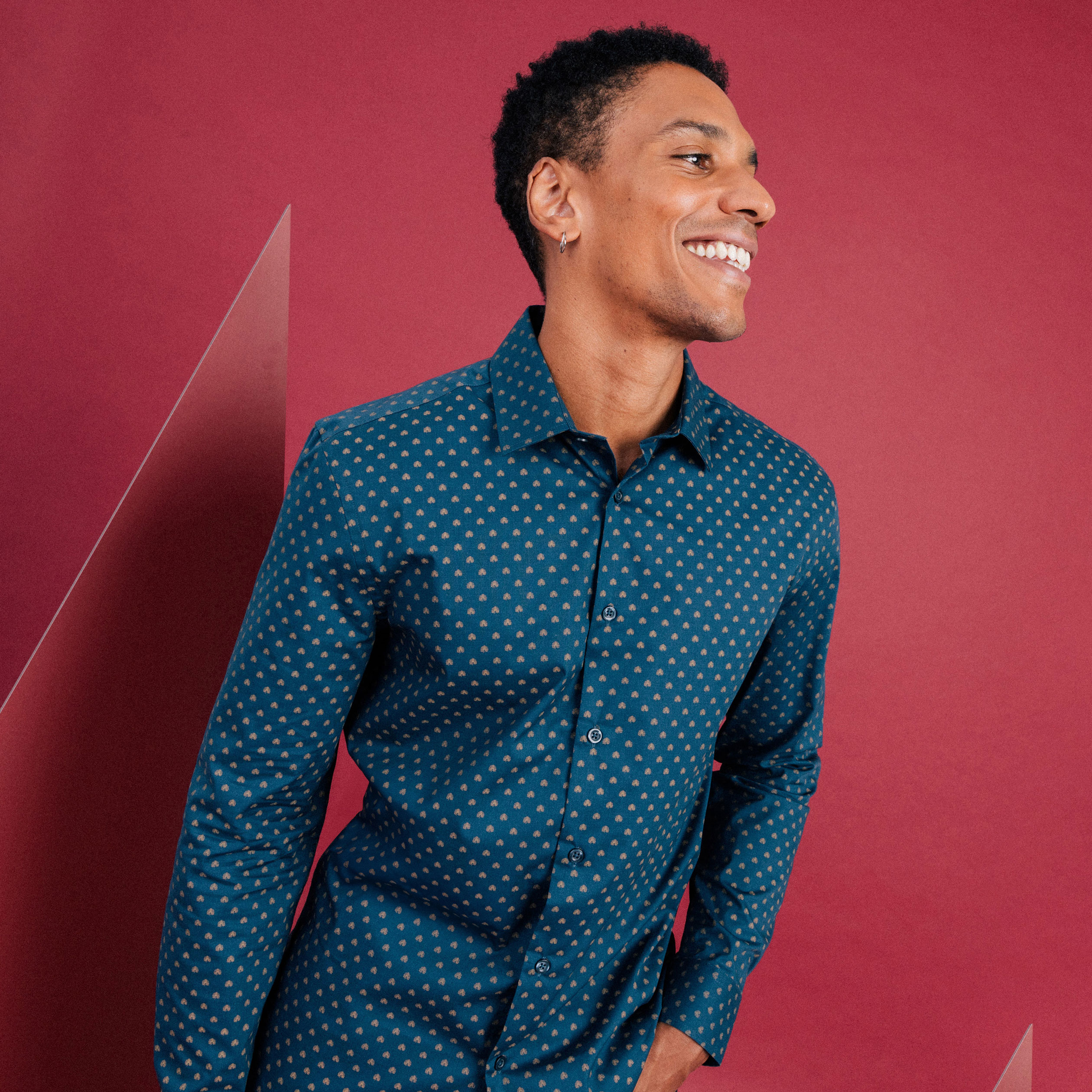 Chemise ajustée col français bleu foncé homme