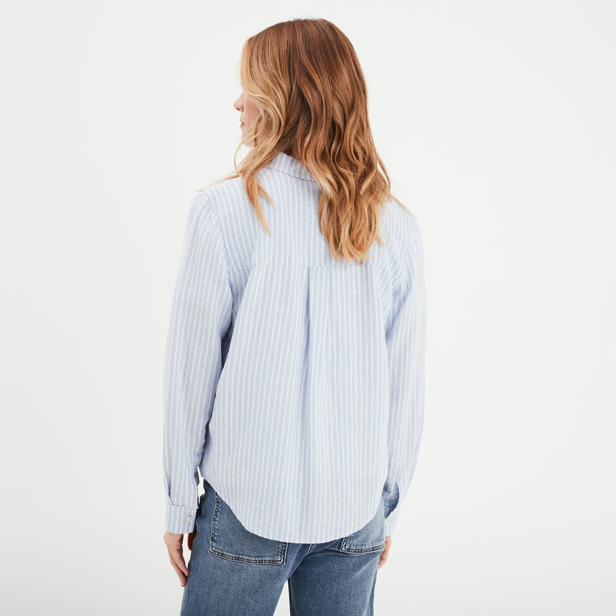 Chemise en lin m&eacute;lang&eacute; bleu lavande femme