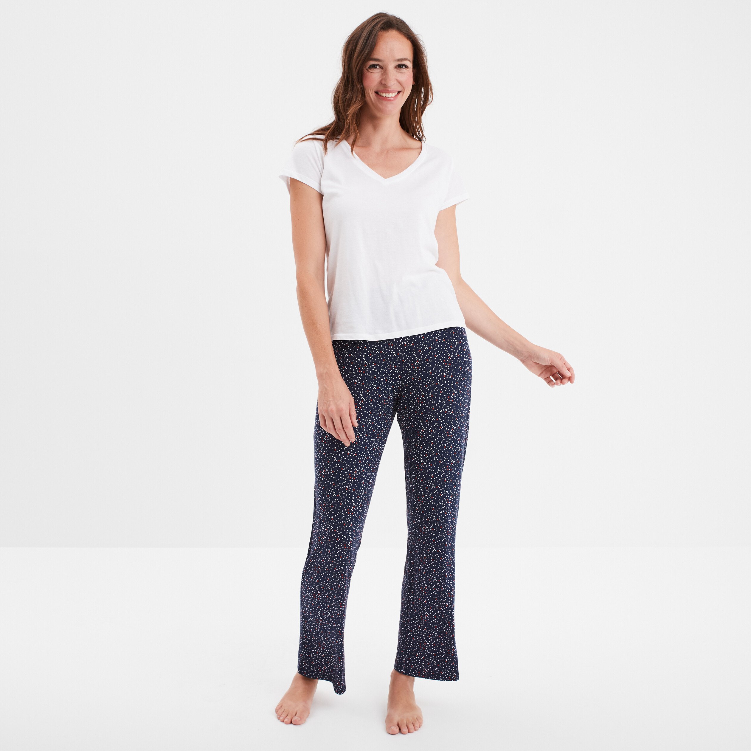 pantalon de pyjama droit fluide bleu marine femme Pantalon de pyjama droit fluide bleu marine femme