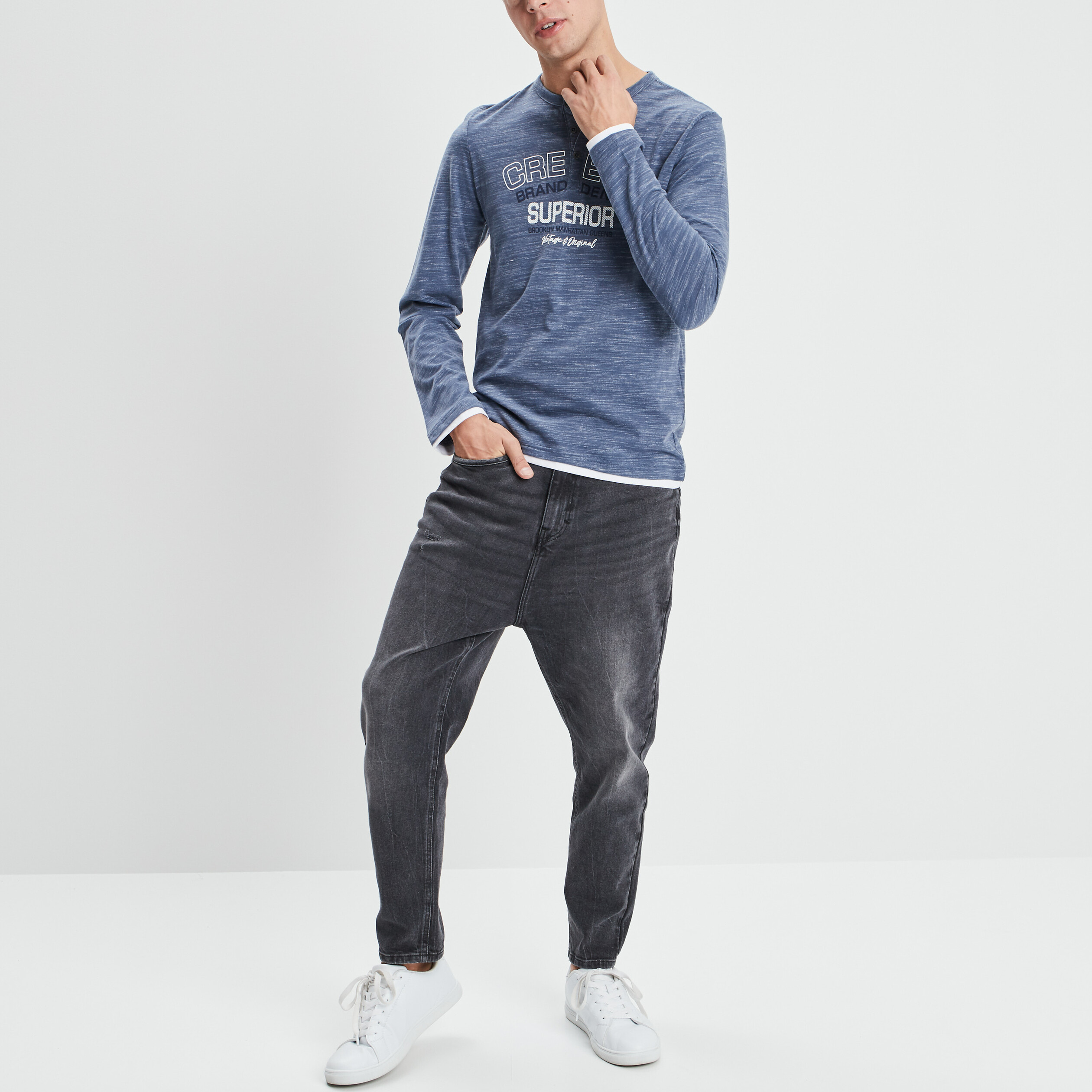 t shirt manches longues creeks bleu homme T-shirt manches longues Creeks bleu homme
