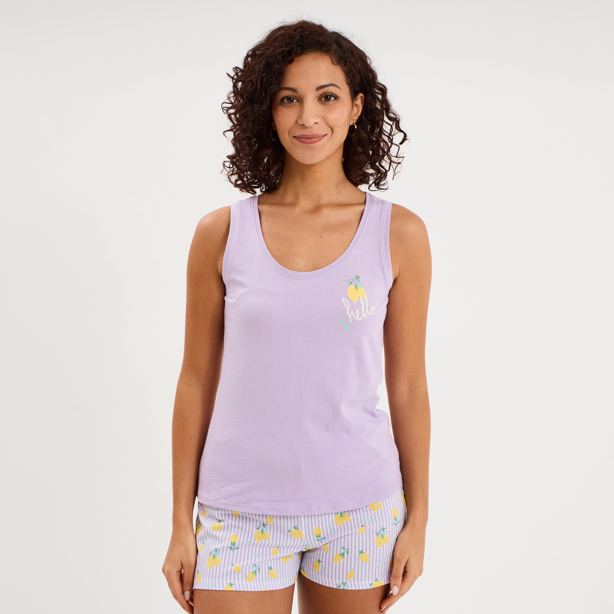 D&eacute;bardeur col rond droit coton mauve femme