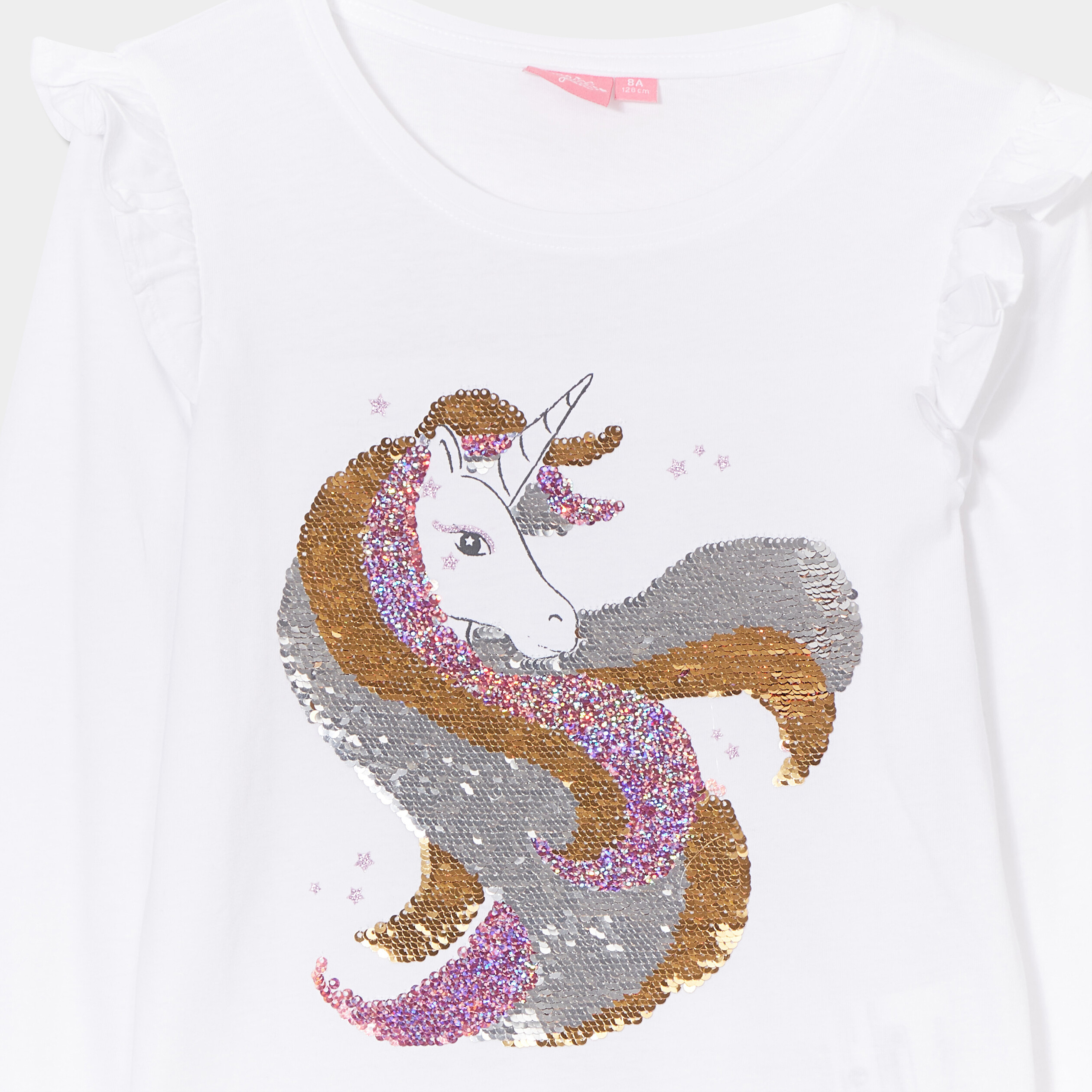 t shirt a sequins et volants coton ivoire fille T-shirt à sequins et volants coton ivoire fille