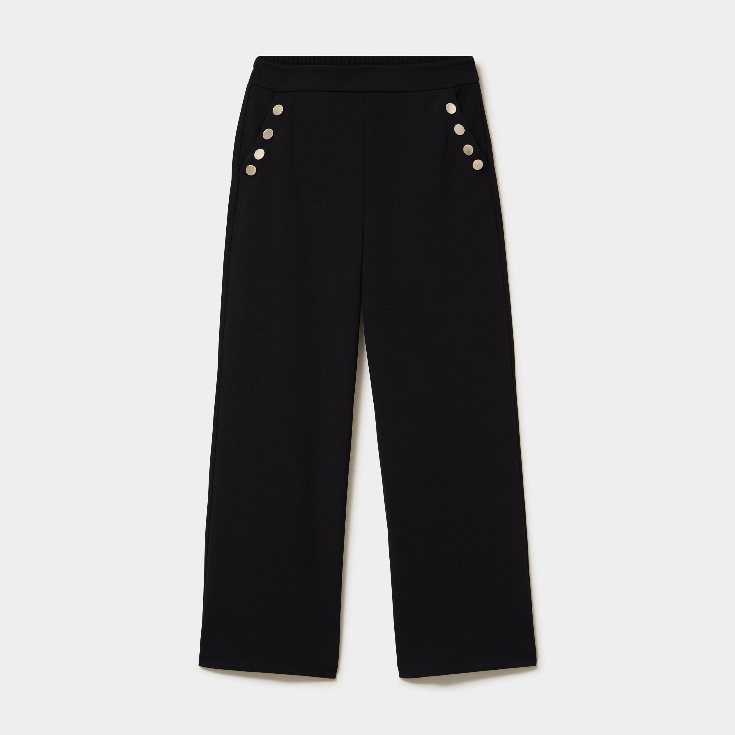 Pantalon &agrave; ponts flare effet cr&ecirc;pe noir femme
