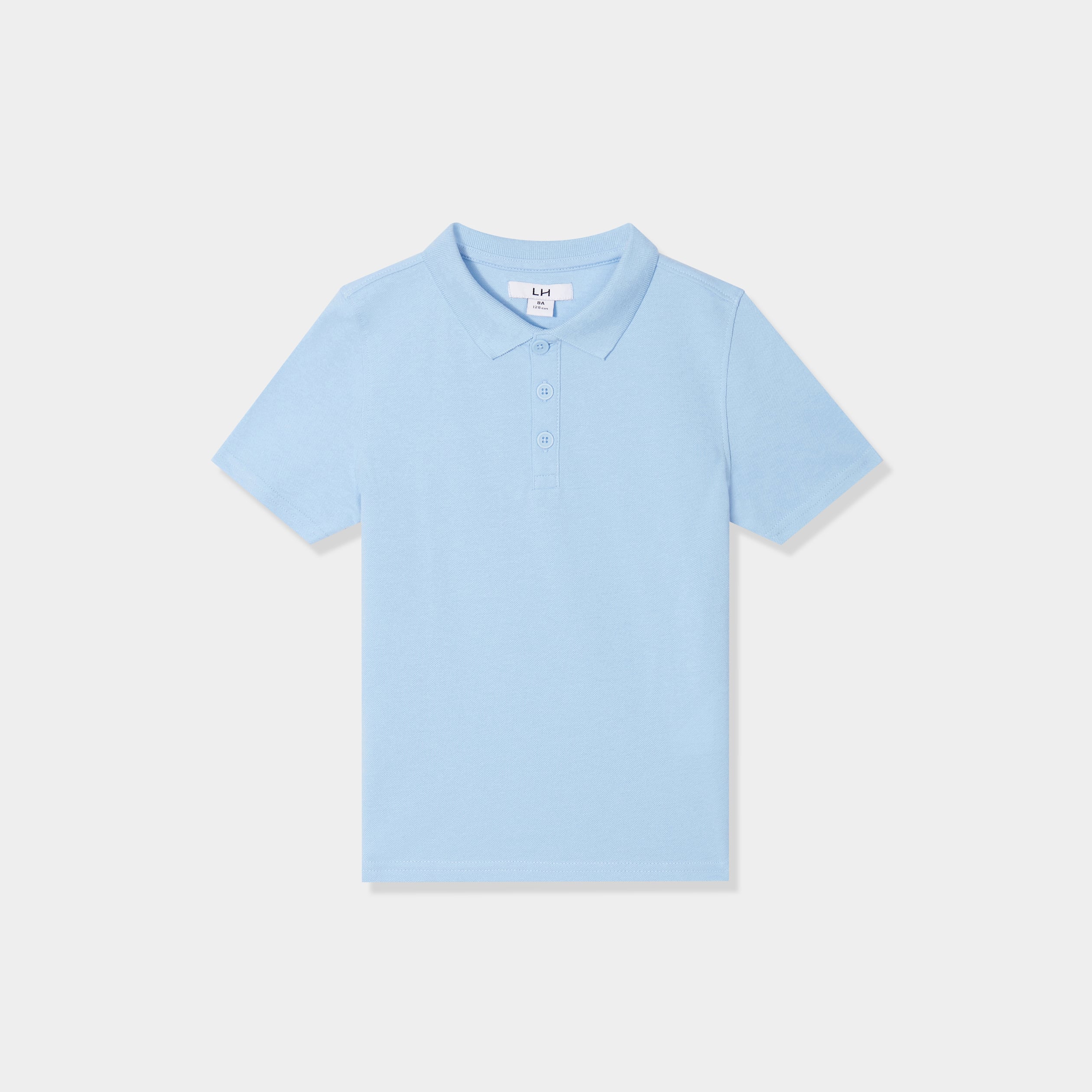 Polo manches courtes &agrave; d&eacute;tail brod&eacute; bleu pastel gar&ccedil;on