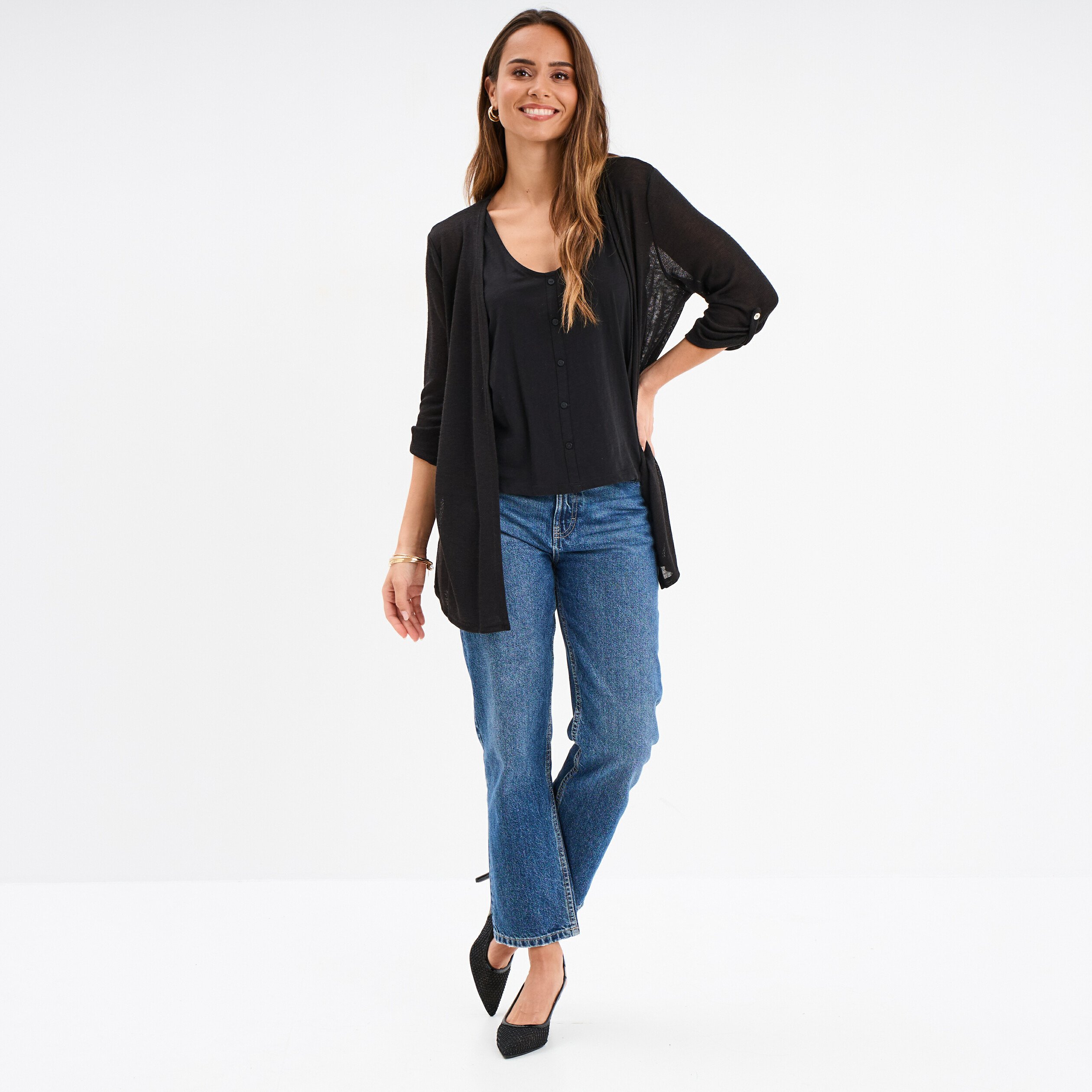 debardeur sans manches a boutons coton noir femme Débardeur sans manches à boutons coton noir femme