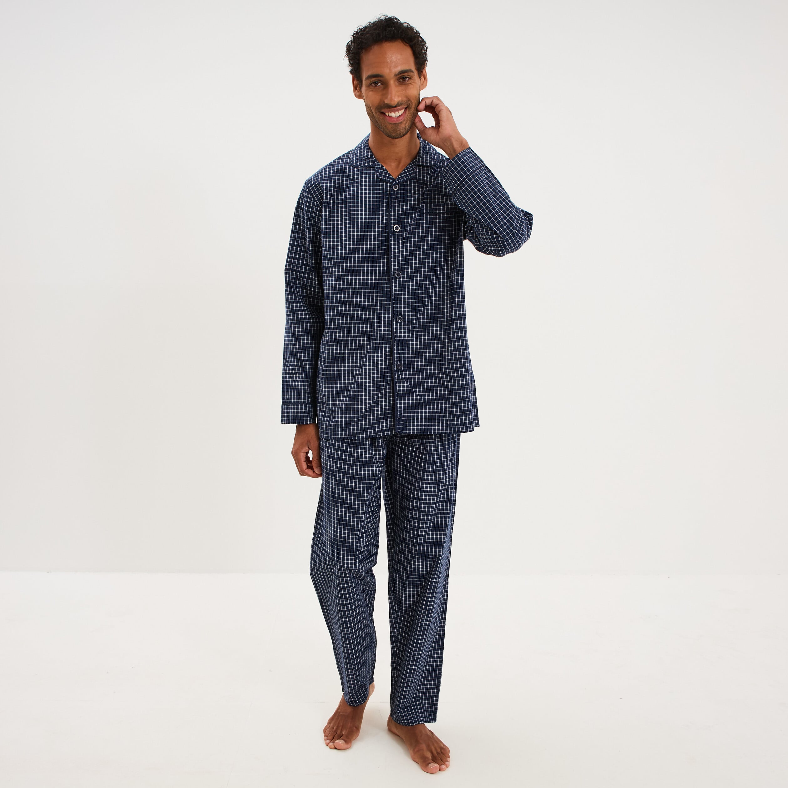 Ensemble pyjama chemise et pantalon bleu marine homme