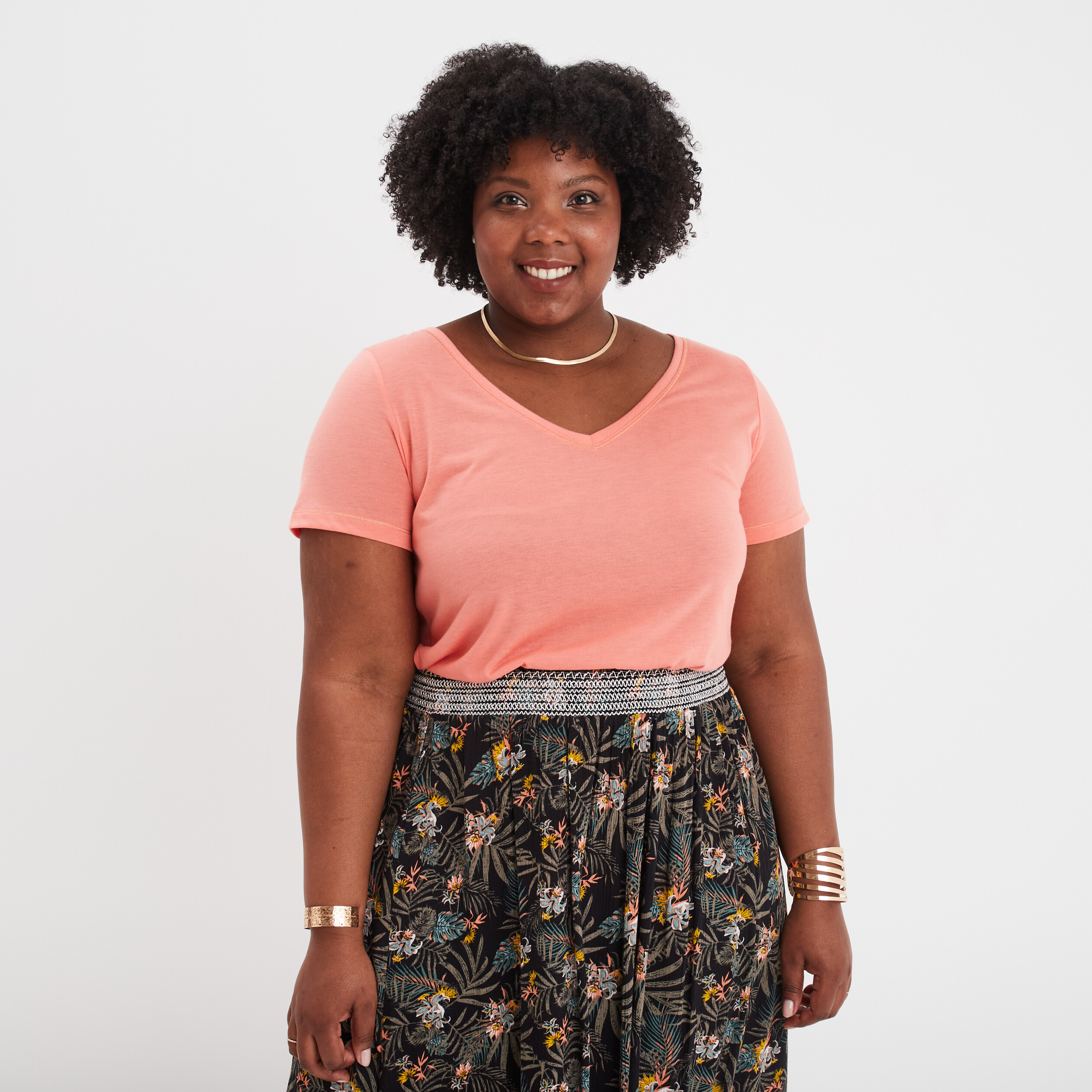 t shirt manches courtes col v vieux rose femmegt T-shirt manches courtes col V vieux rose femme grande taille