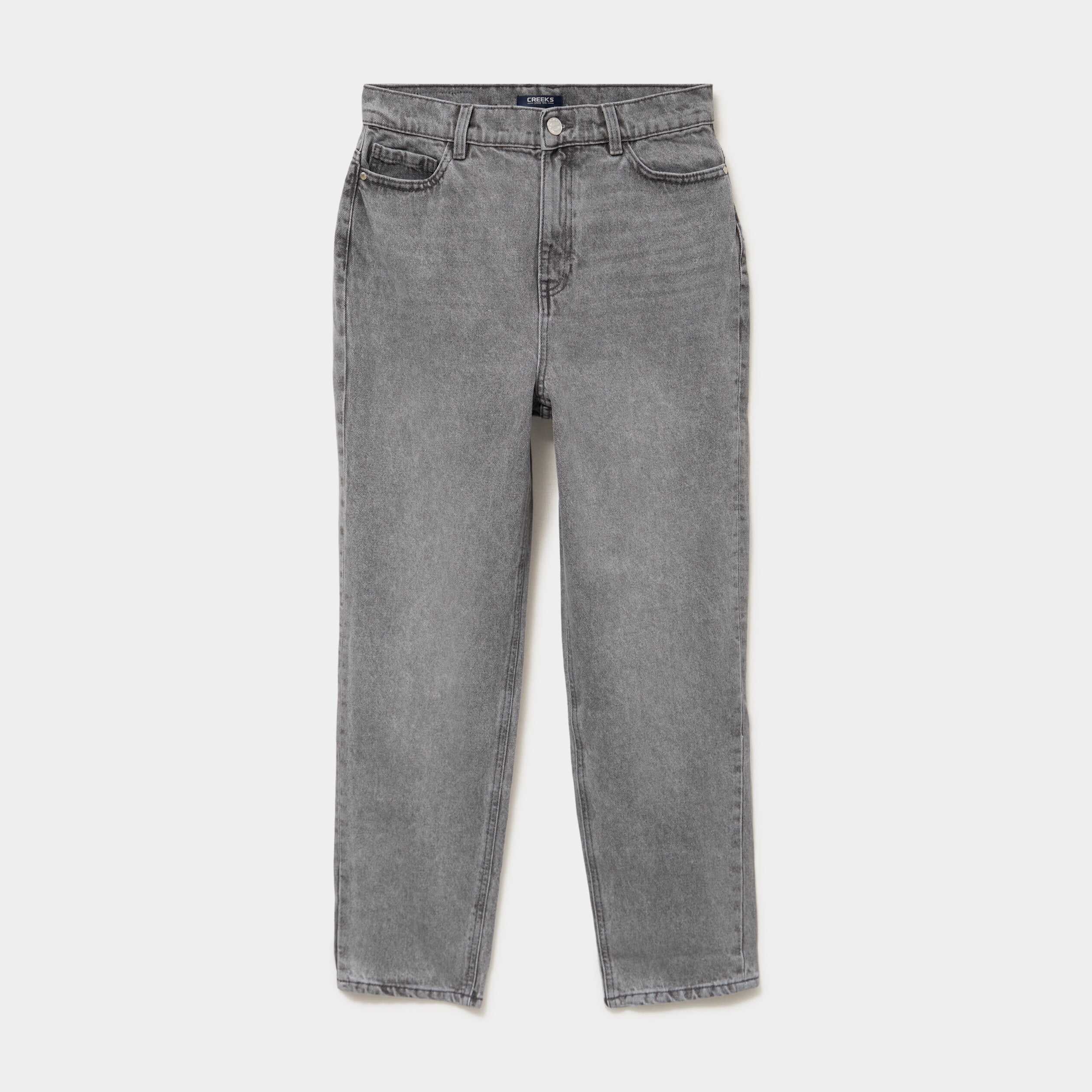 Jeans mom cropped taille haute denim gris clair femme