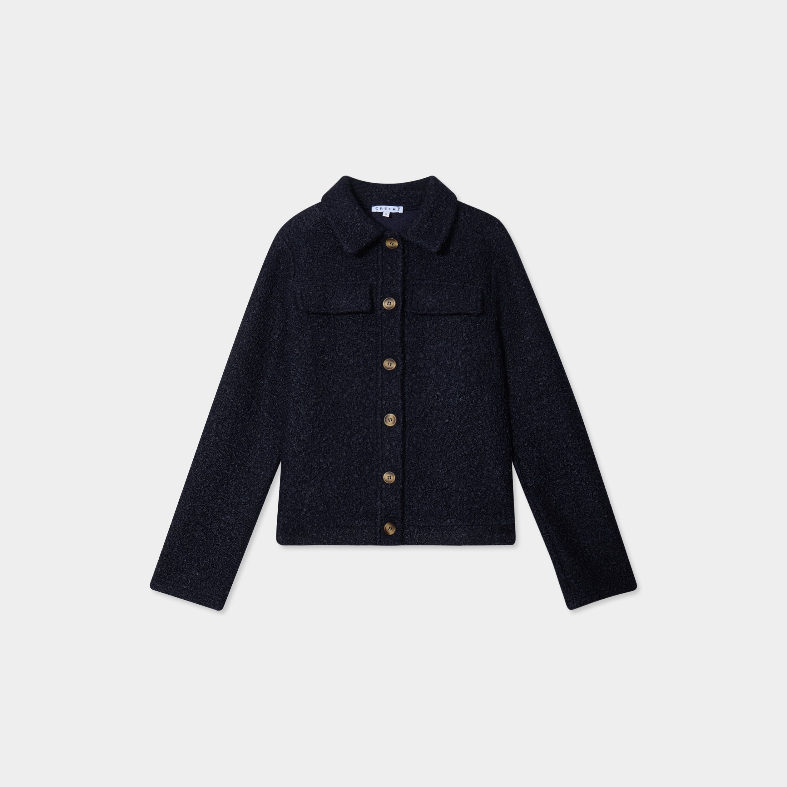 Veste bouclette boutonn&eacute;e bleu marine femme