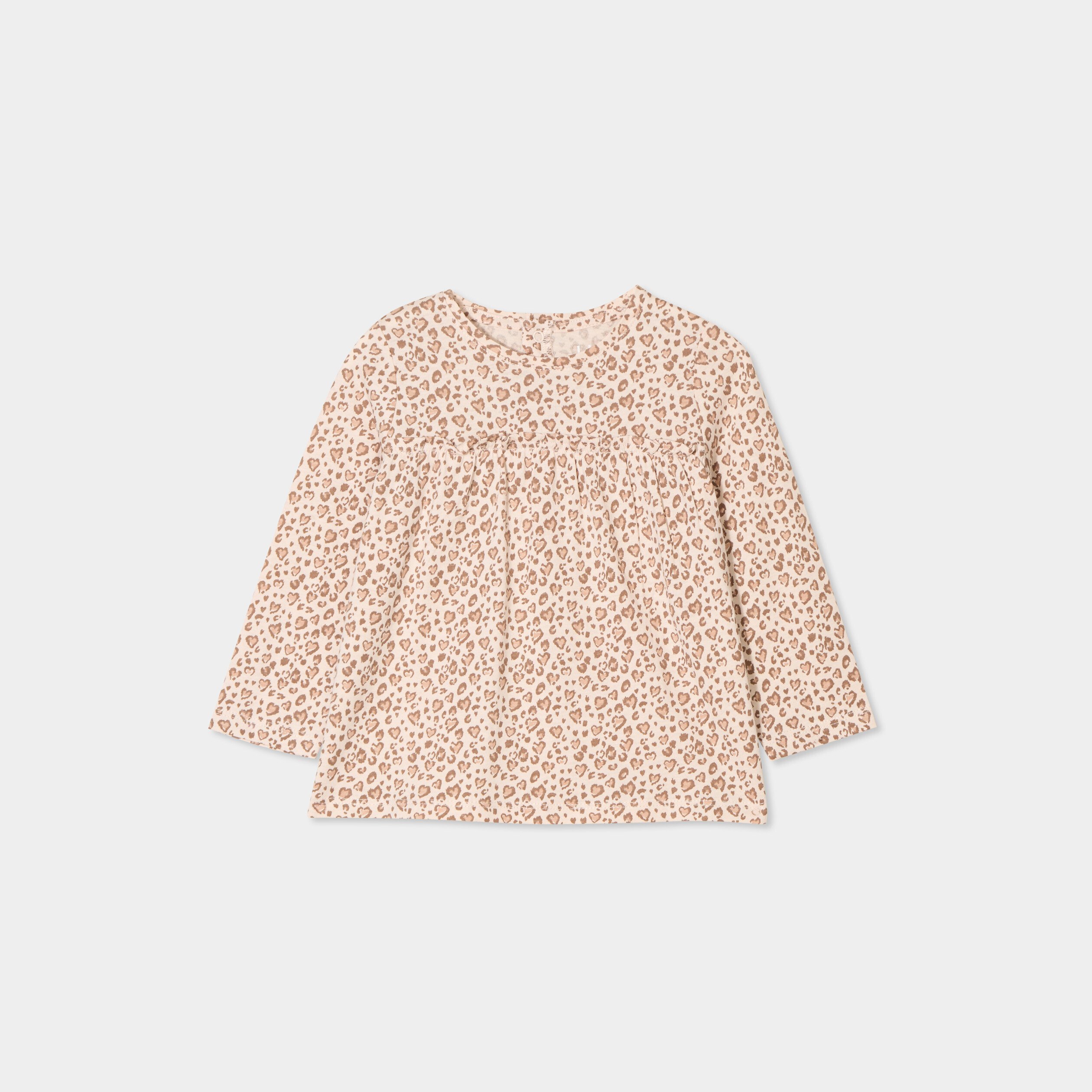 t shirt manches longues col rond coton creme bebef T-shirt manches longues col rond coton creme bébé fille