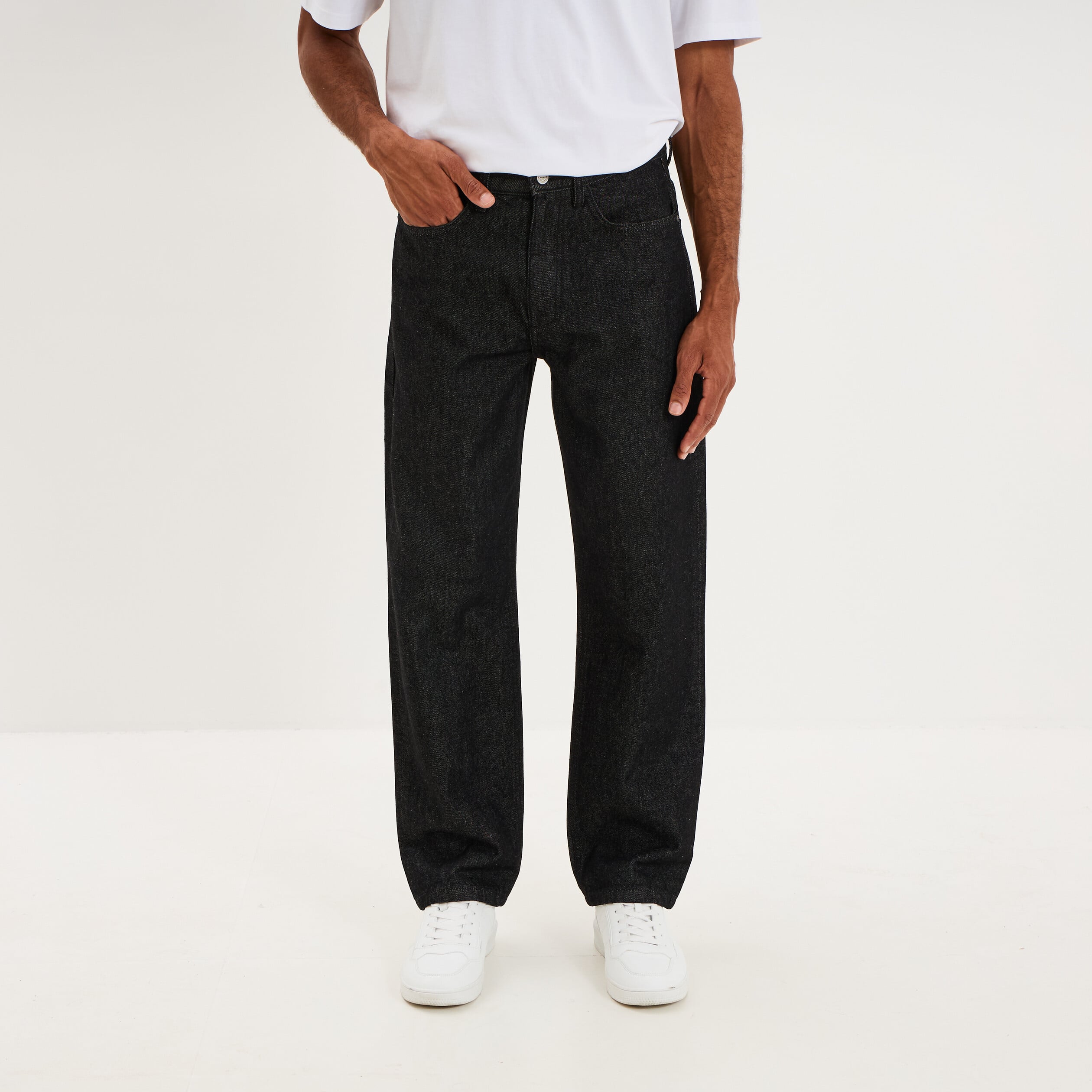 Jean relaxed 5 poches coton denim noir homme
